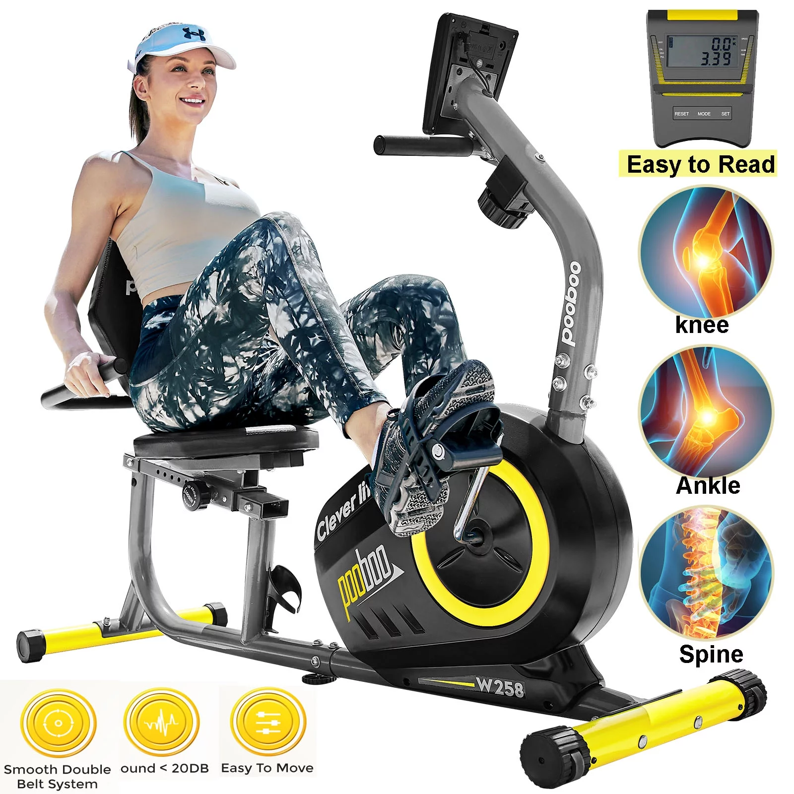 Pooboo Recumbent Exercise Bikes Sit Down Stationary Bicycle Magnetic Resistance Indoor Cycling Bike 380lb - Cheap Fitting