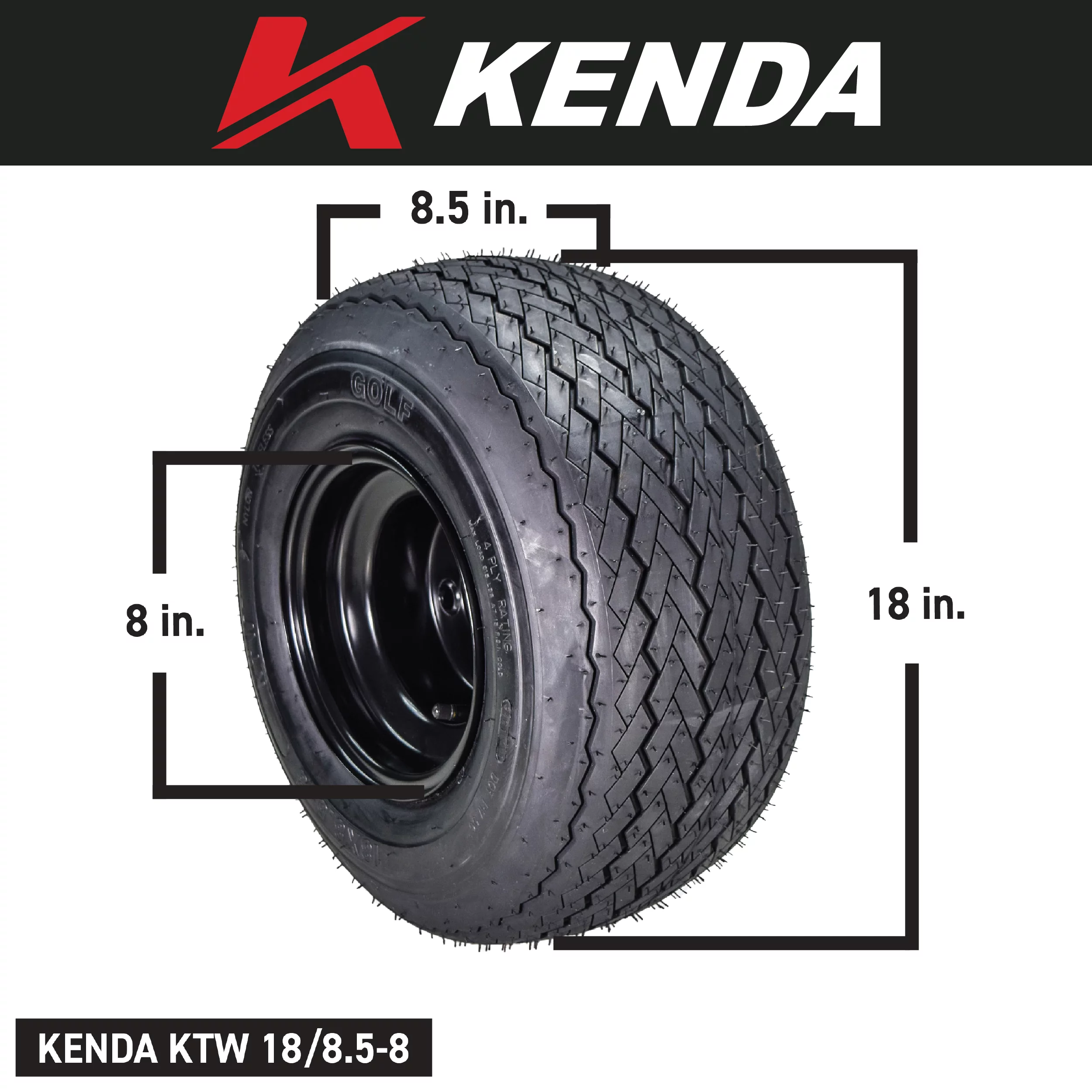 Kenda 18x8.5-8 Golf Cart Tires (4 Ply) & Semi-Gloss Black Wheels Assembled Kit Full Set (4 Pack) with Keychain - Cheap Fitting