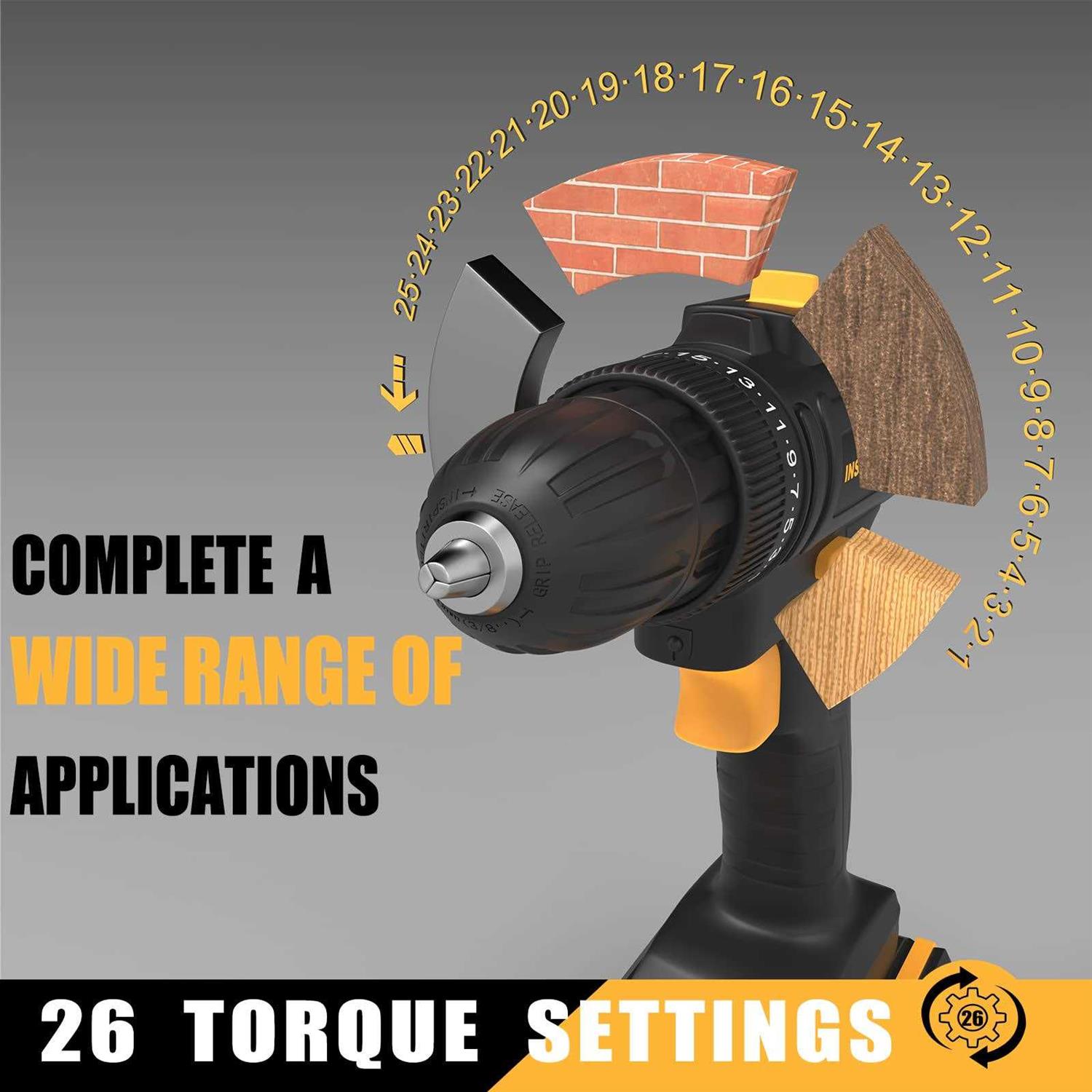 INSPIRITECH 20V Cordless Drill, Power Drill Set with 2 Batteries and Charger,3/8-Inch Chuck Electric Drill Kit with 24-Torque Setting - Cheap Fitting