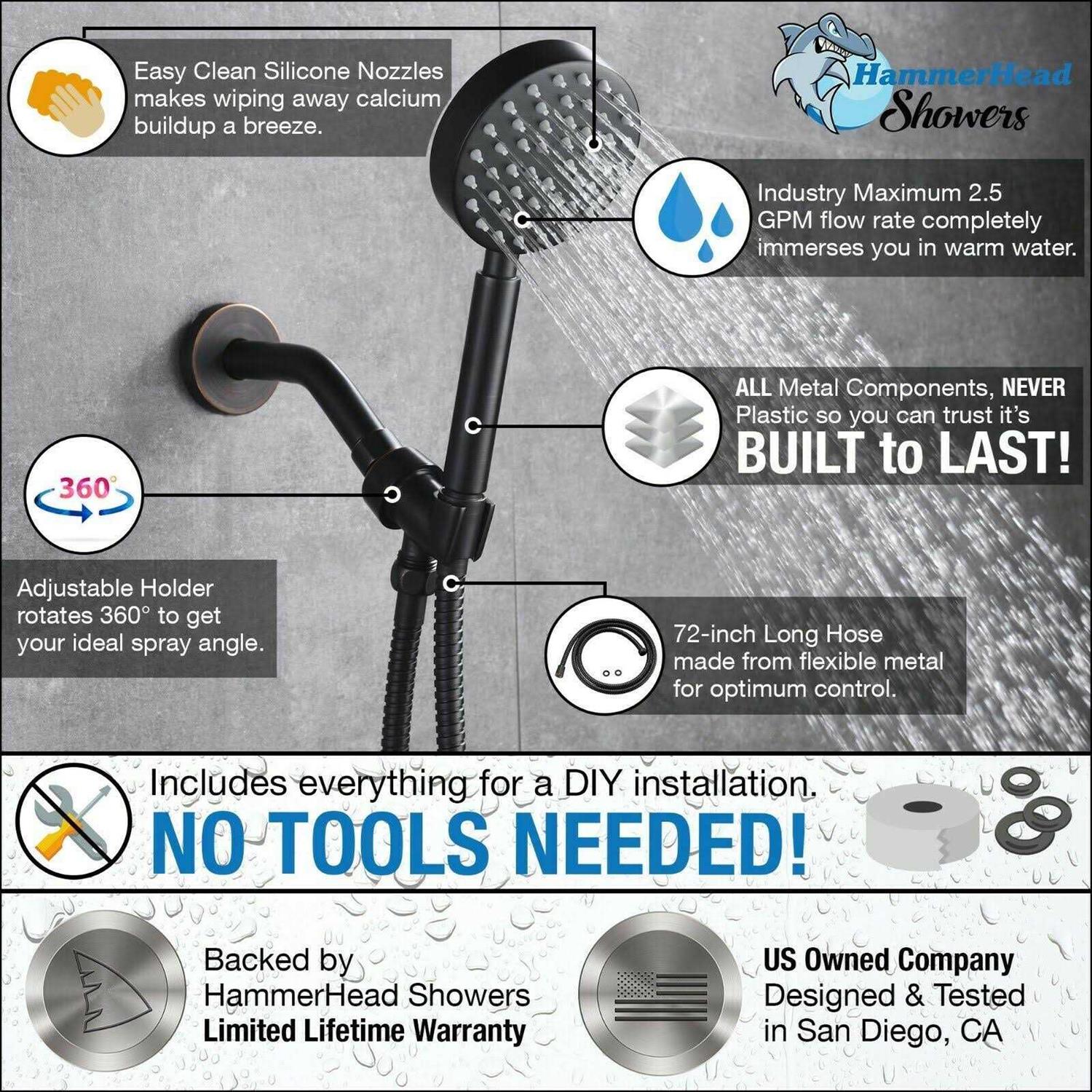 ALL METAL Handheld Shower Head with Hose and Brass Holder OIL RUBBED BRONZE - Cheap Fitting