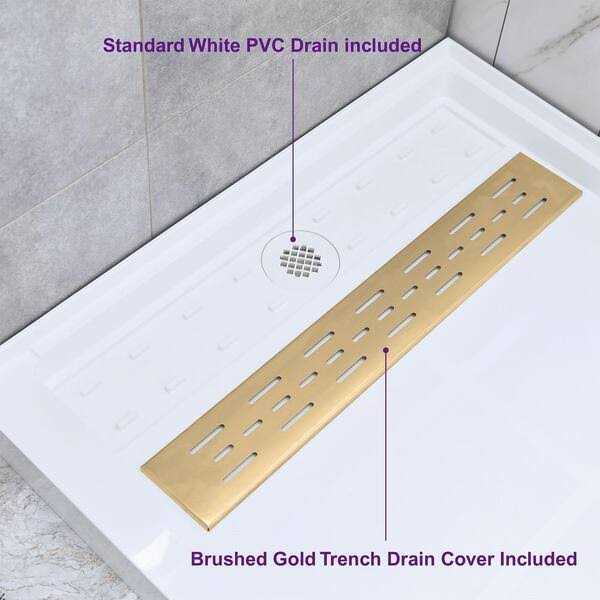 WoodBridge Krasik 48 in. L x 36 in. W Alcove Solid Surface Shower Pan Base with Right Drain in White Cover SBR - Cheap Fitting