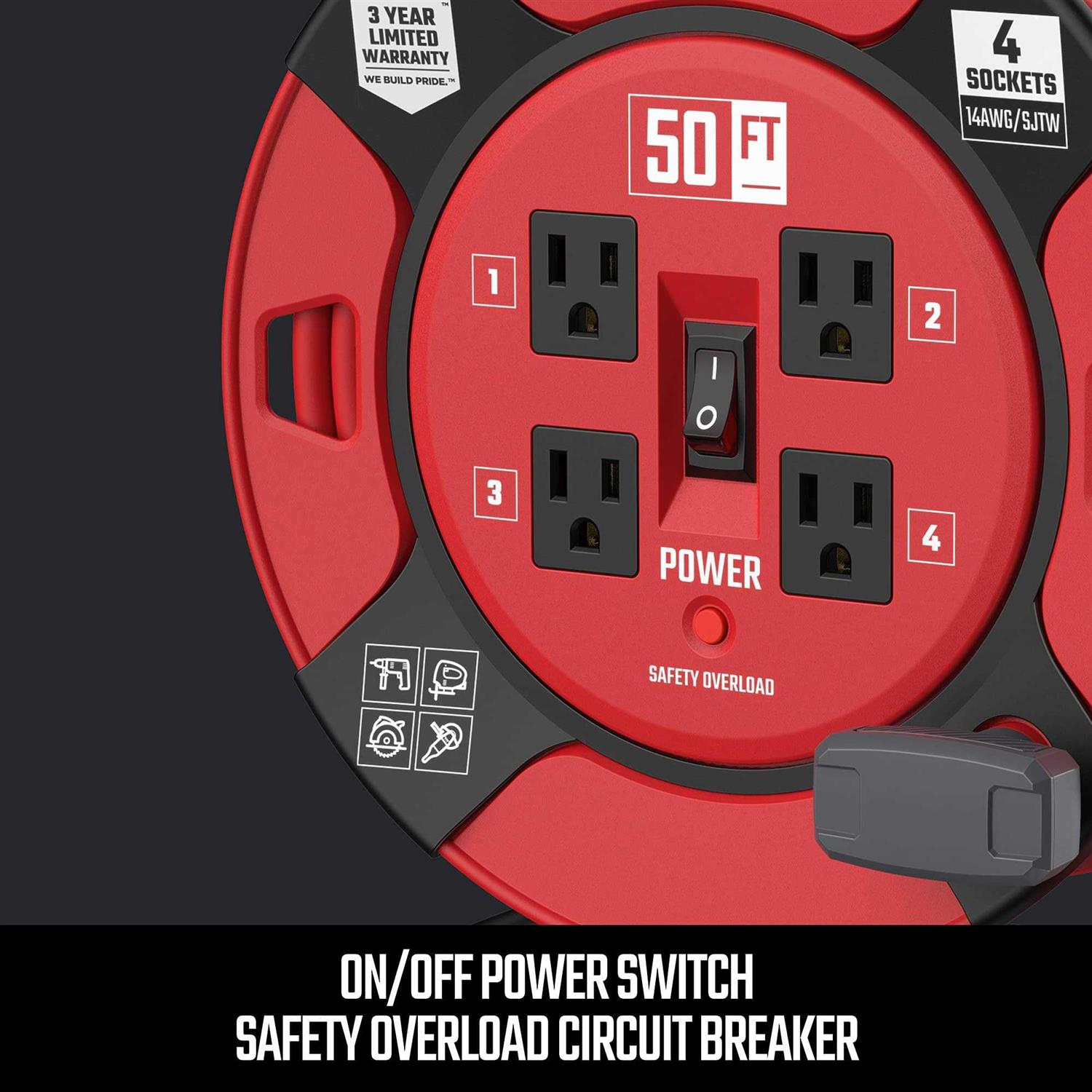 Craftsman Retractable Extension Cord Reel 50 Ft. 4 Outlets CMXCRPA1450 - Cheap Fitting