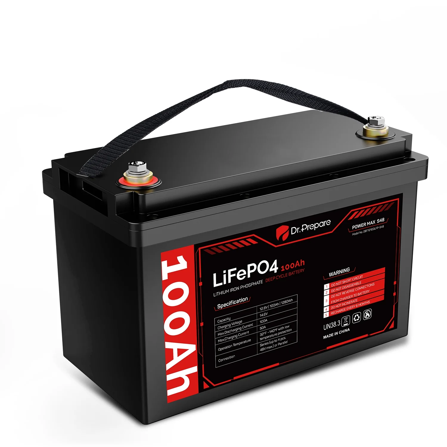Dr.Prepare 12V 100Ah LiFePO4 Lithium Deep Cycle Battery - Connect In Series [10-year Warranty] - Cheap Fitting