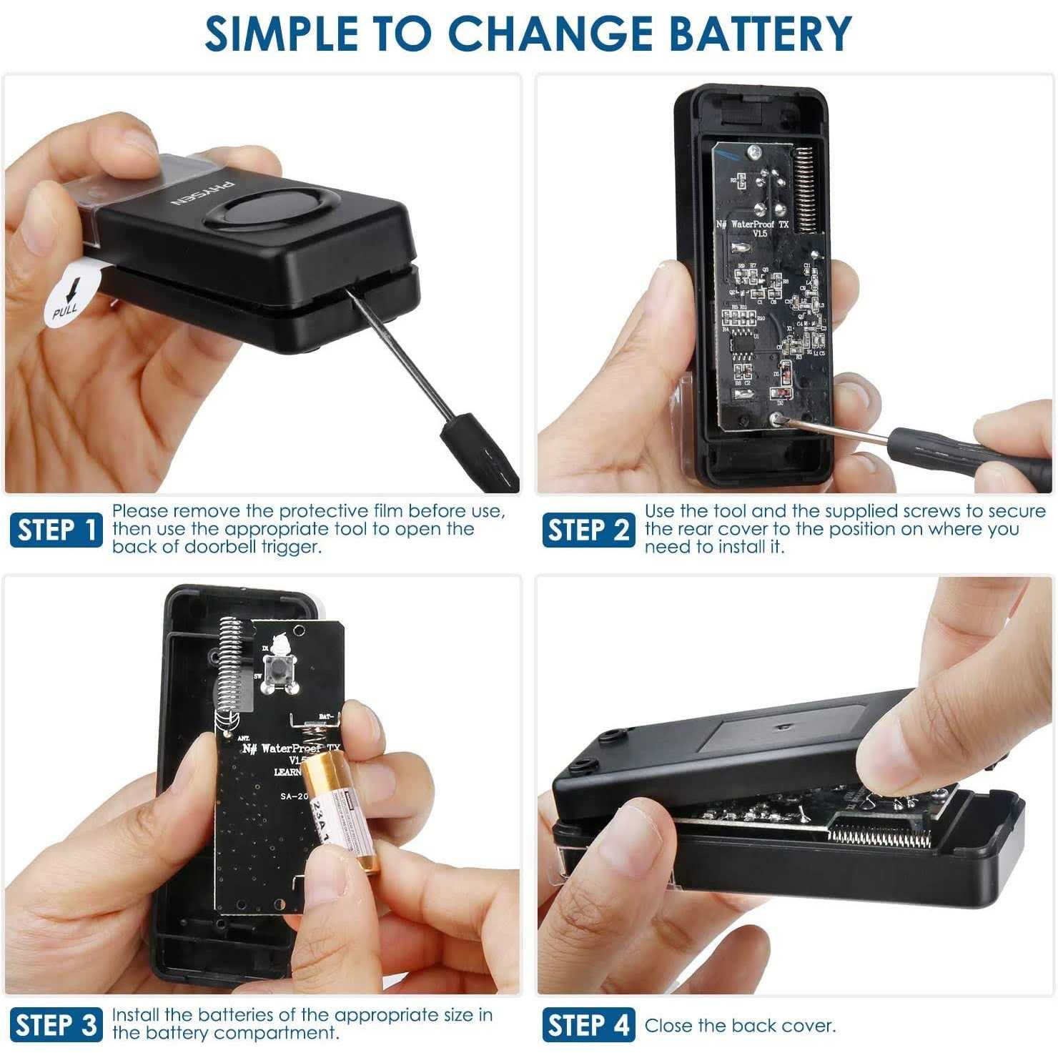 Wireless Doorbell 2 Push Buttons 2 Receivers Physen Waterproof Door Chime Kit Operating at 1300-ft - Cheap Fitting