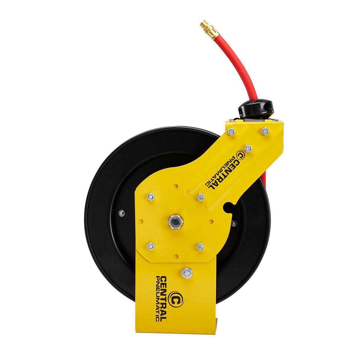 Central Pneumatic 3/8 in. x 25 ft. Retractable Air Hose Reel - Cheap Fitting