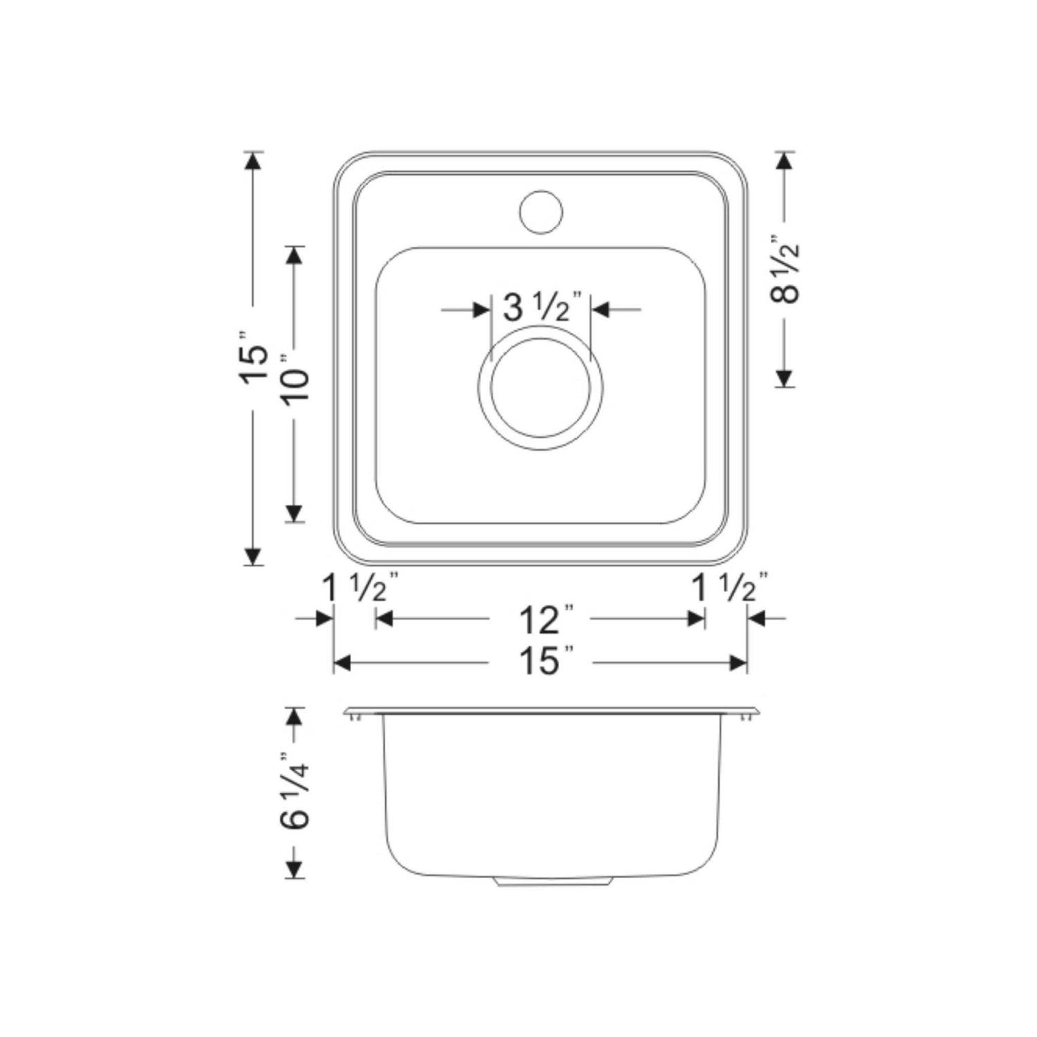 Wells Sinkware 15 22-Gauge Drop-in Single Bowl Stainless Steel Bar Sink CMT1515-6 - Cheap Fitting