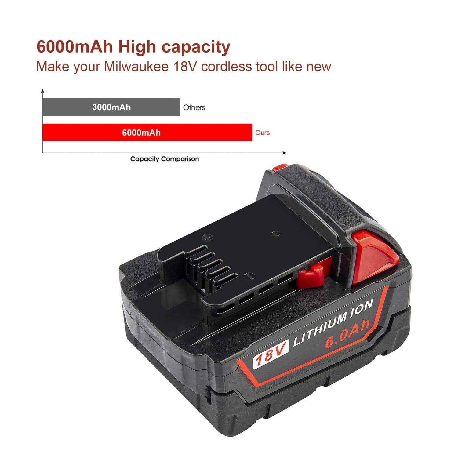 2-pack 18V Replacement Battery for Milwaukee M-18 Lithium 6.0ah Extended Capacity 48-11-1860 Power Tools Batteries - Cheap Fitting