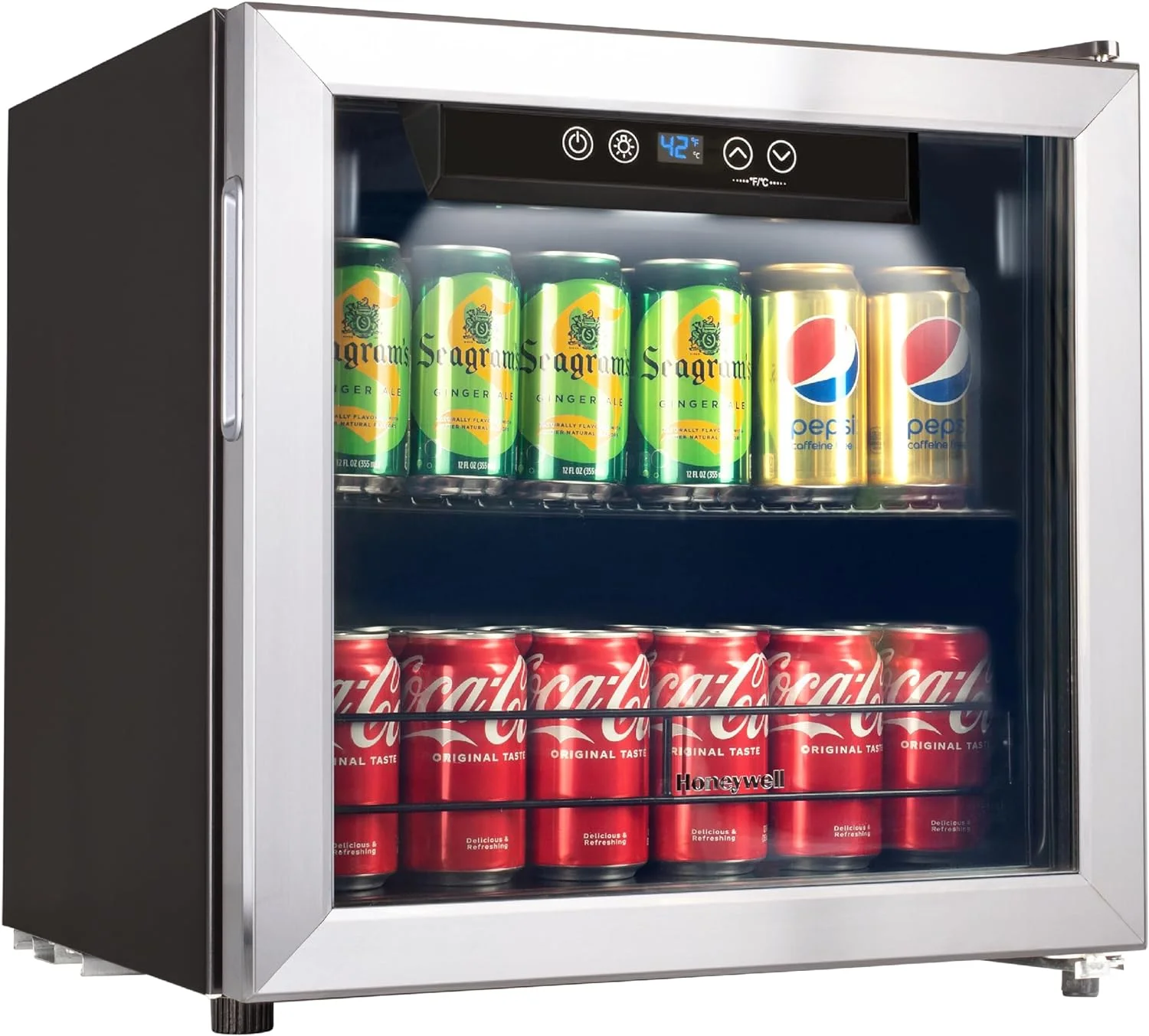 Honeywell Beverage Refrigerator and Cooler, 48 Can Mini Fridge with Glass Door for Soda Beer or Wine for Office or Bar with Adjustable Removable Shelving - Cheap Fitting