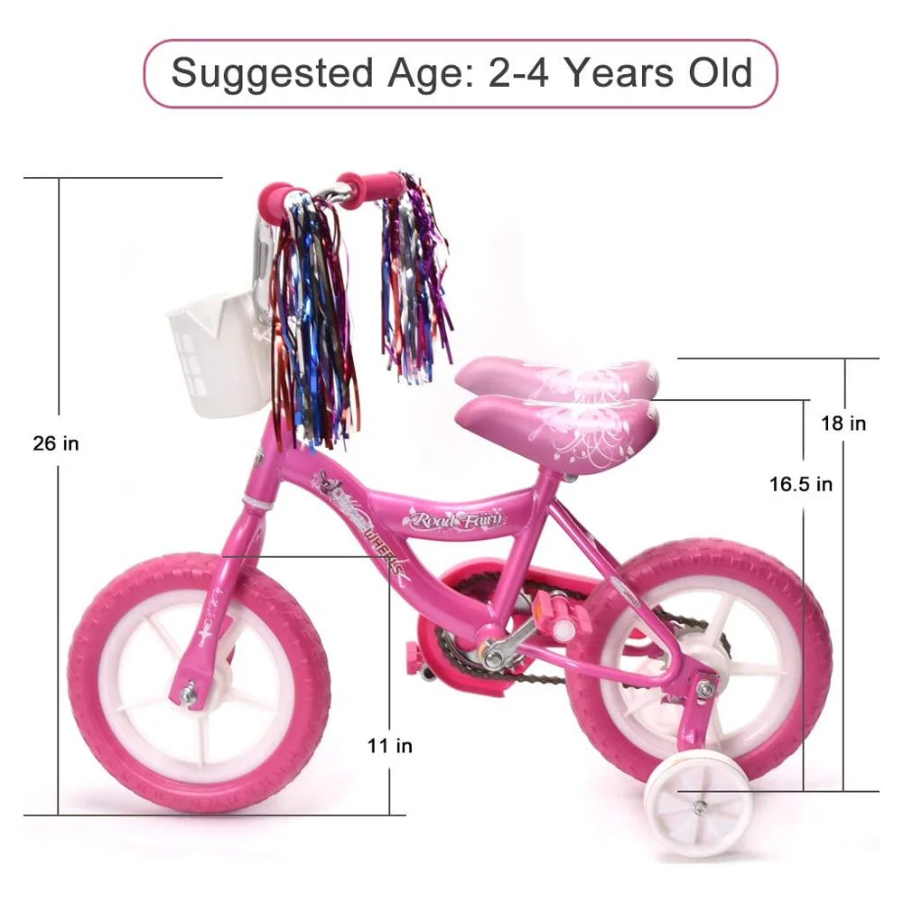 WonderPlay BMX 12 In. Kid's Bike for 2-4 Years Old, Bicycle for Girls with Front Basket, EVA Tires with Training Wheels, Pink - Cheap Fitting