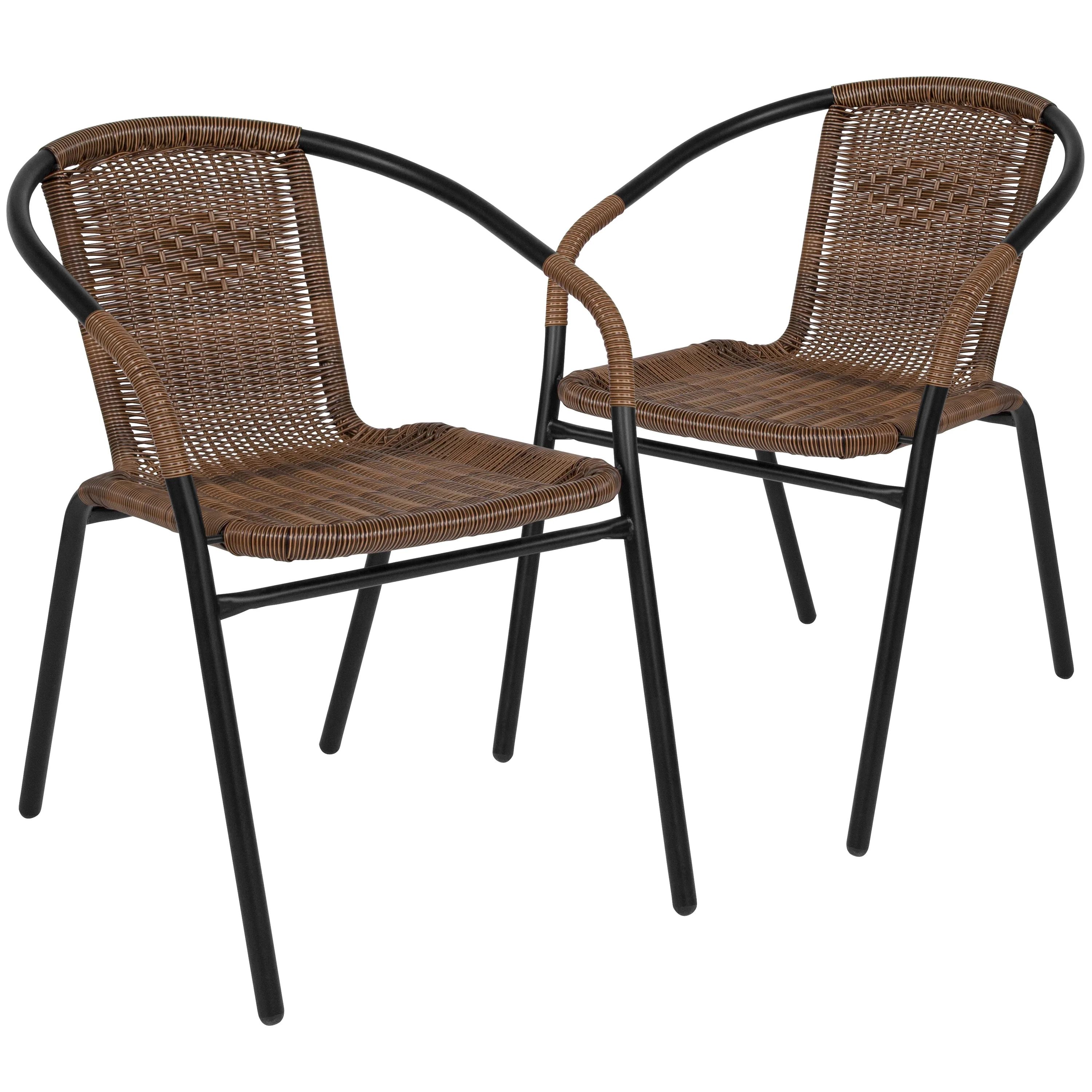 BizChair 2 Pack Black Rattan Indoor-Outdoor Restaurant Stack Chair - Cheap Fitting