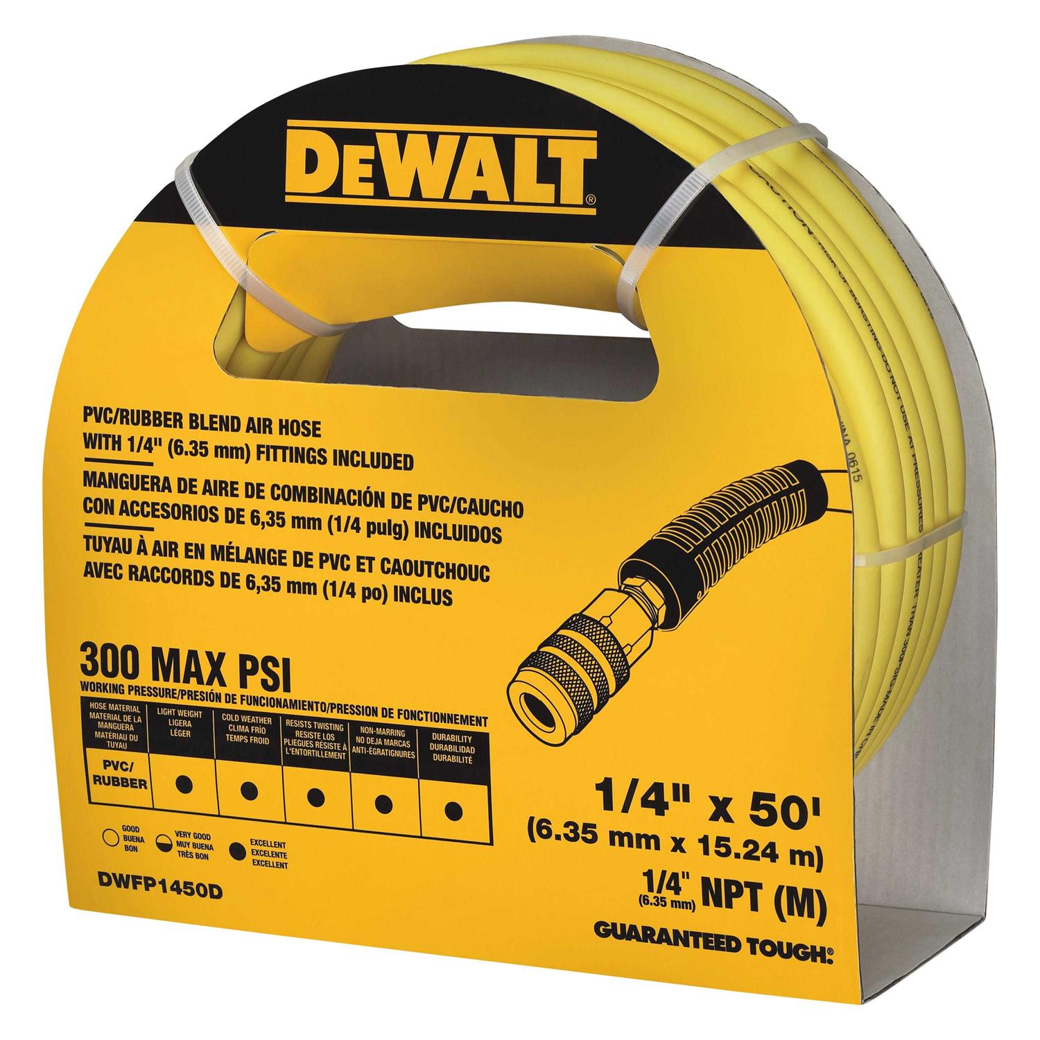 DeWalt 1/4 x 50′ Premium Hybrid Polymer Blend Air Hose DWFP1450D - Cheap Fitting