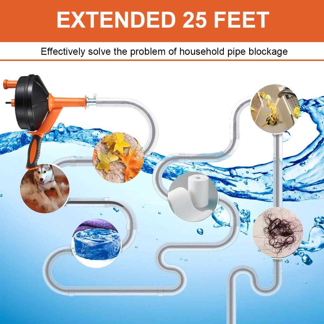 Drain Auger, Breezz Clog Remover with Drill Adapter, 25 Feet Heavy Duty Flexible Plumbing Snake Use Manually or Powered for Kitchen,Bathrom and - Cheap Fitting