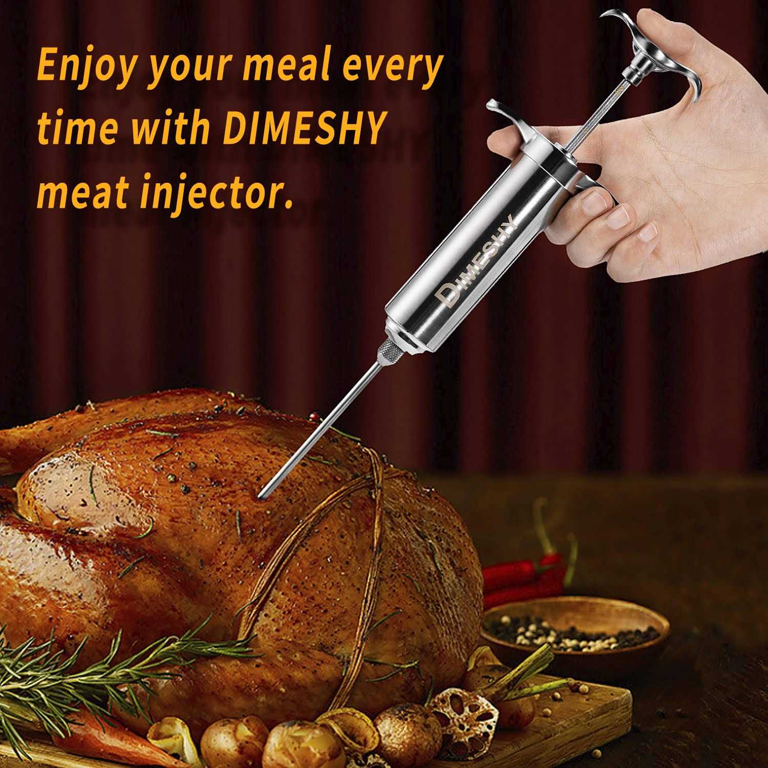 Heavy duty 304 Stainless Steel Meat Injector Kit with 2 oz Large Capacity Barrel with 3 commercial Marinade Needles - Cheap Fitting