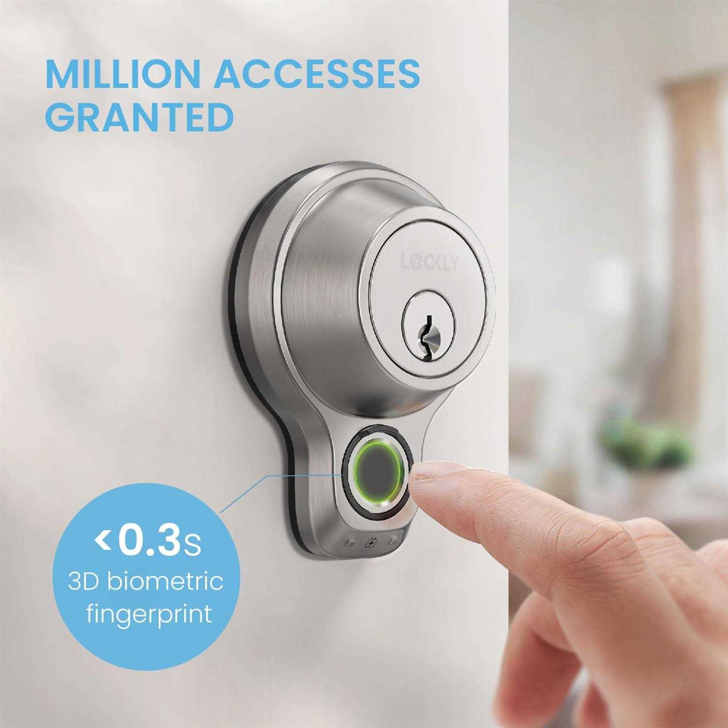 Lockly Flex Touch Satin Nickel Single-Cylinder Bluetooth Mobile App Controlled Deadbolt Lock with Biometric 3D Fingerprint - Cheap Fitting
