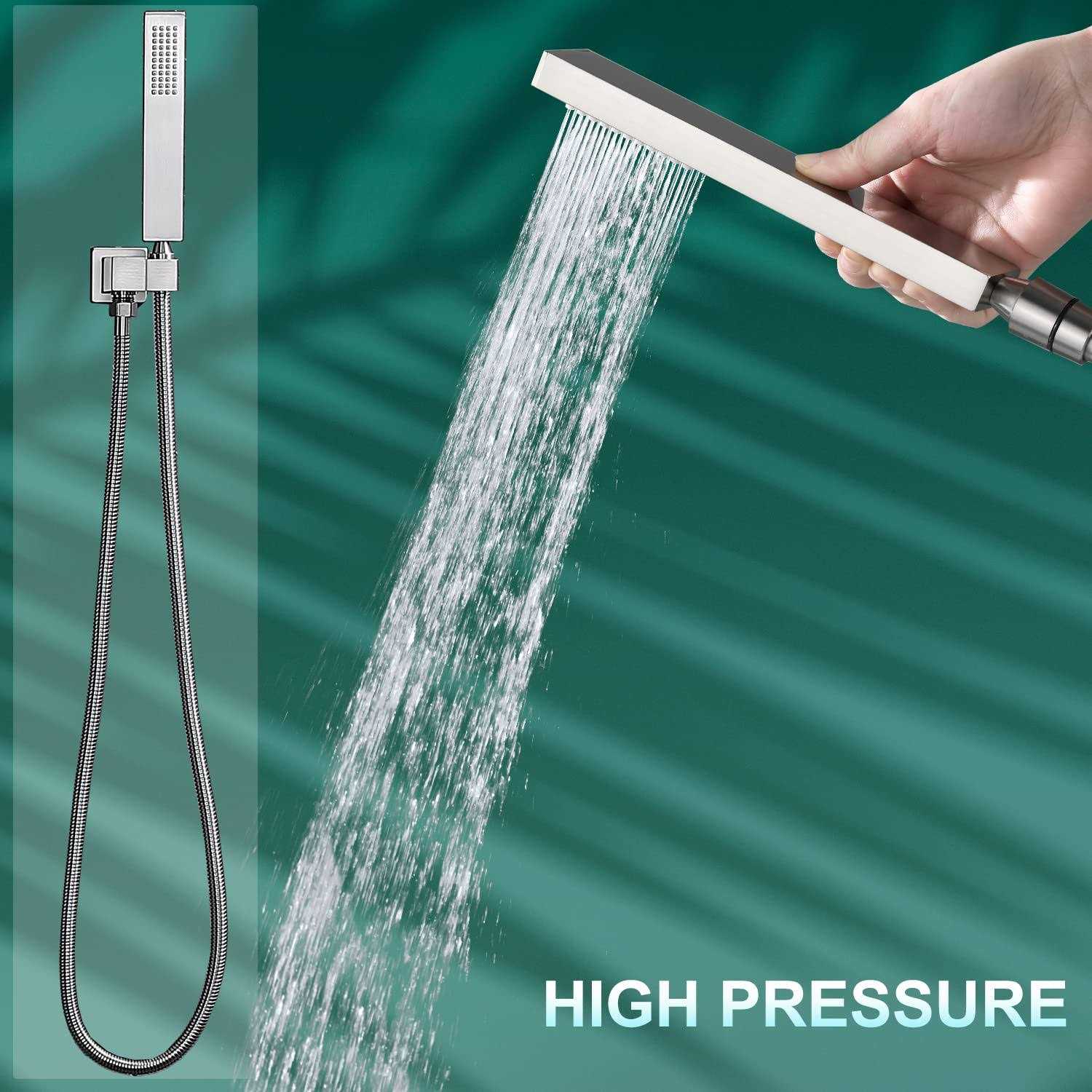 Enga Solid Brass High Pressure Hand Held Shower Wand Square Head with Adjustable Supply Elbow Wall Connector Shower Holder and H - Cheap Fitting