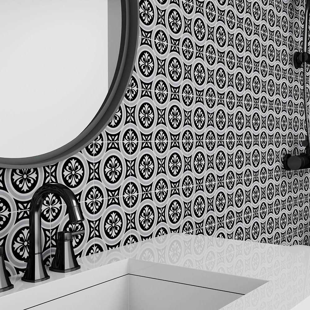 Boutique Ceramic Midnight Metro Black White Gray 6-in x 6-in Matte Porcelain Encaustic Floor and Wall Tile LW2007016 - Cheap Fitting