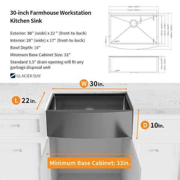 Glacier Bay Gunmetal Black Stainless Steel Single Bowl Farmhouse Workstation Kitchen Sink with Black Faucet - Cheap Fitting