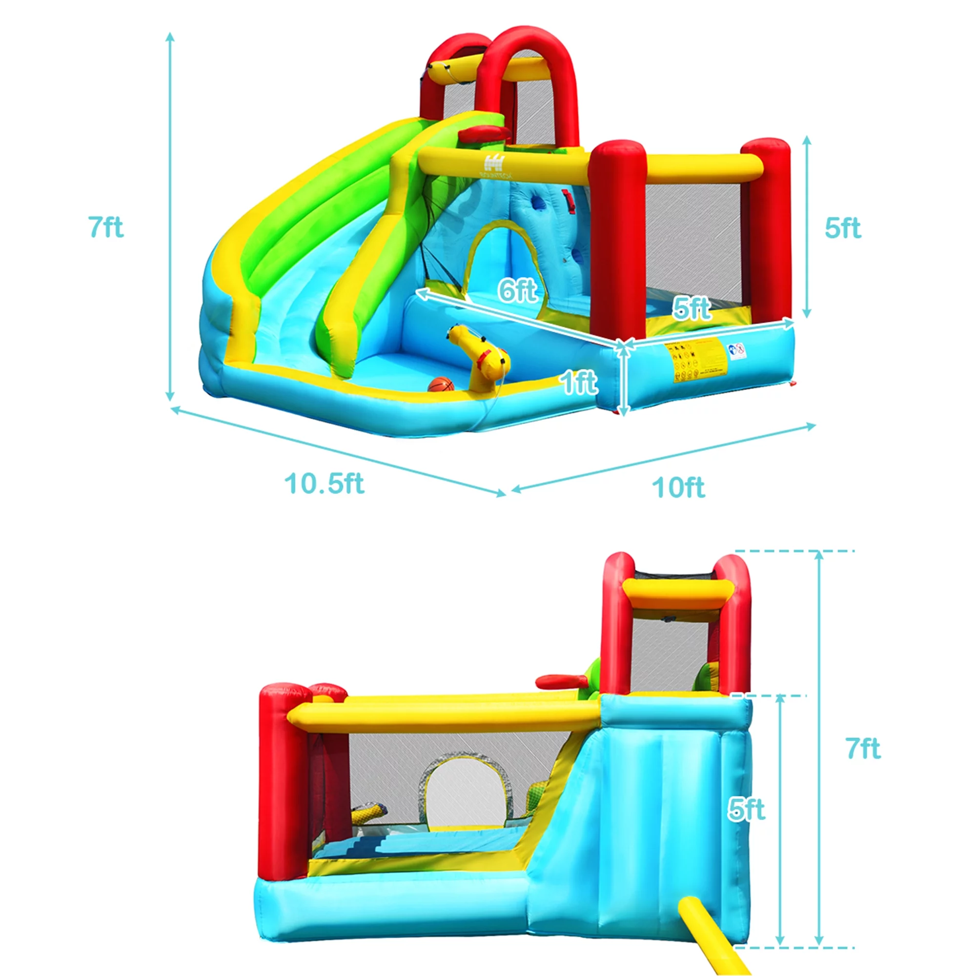 Gymax Inflatable Kids Water Slide Jumper Bounce House Splash Water Pool Without Blower - Cheap Fitting