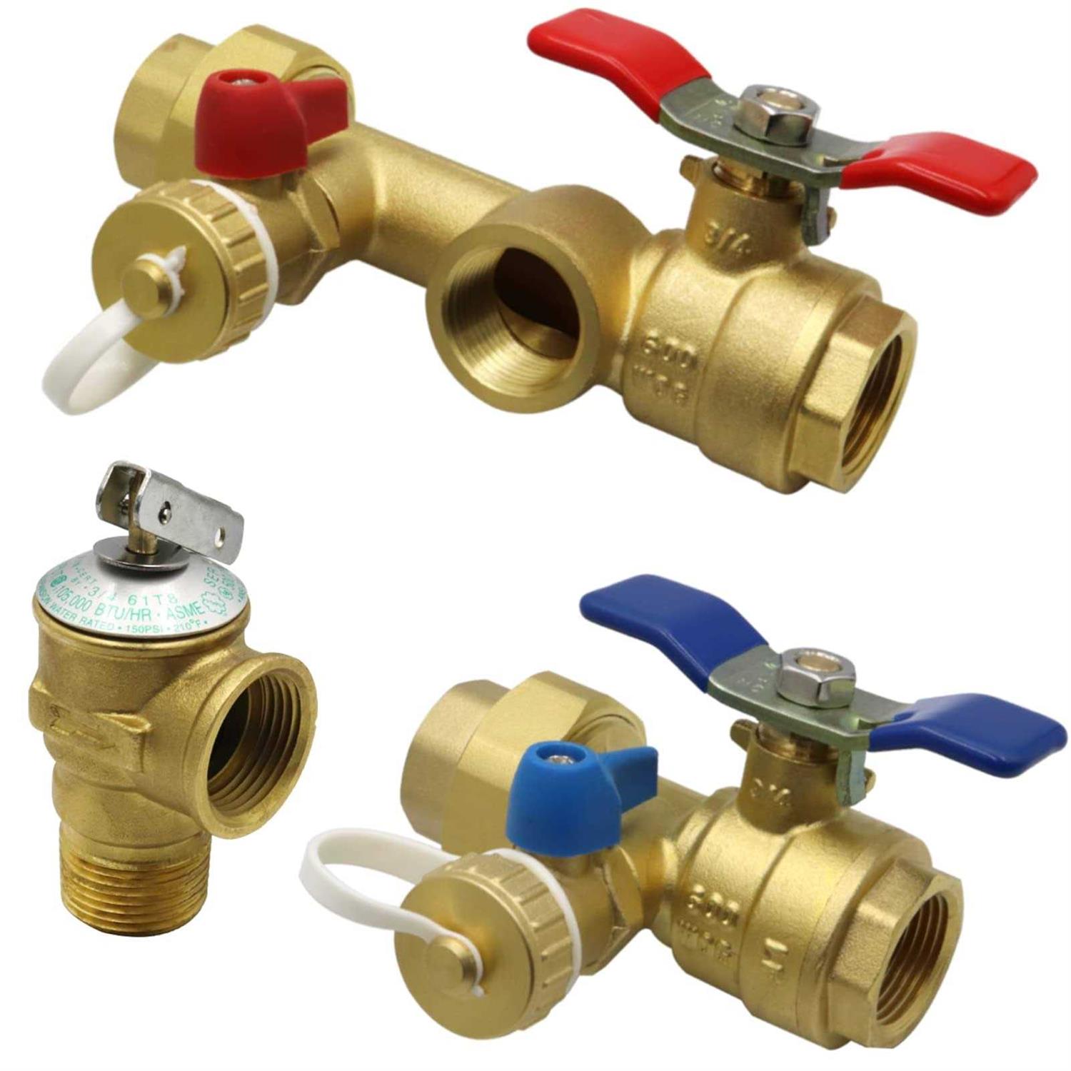 3/4 Inch IPS Isolator Tankless Water Heater Service Valve Kit with Pressure Relief Valve - Cheap Fitting