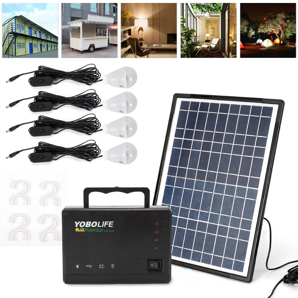 Anqidi Solar Panel Power Generator Kit Portable Camping Emergency Battery Station USB Charger w/4 LED - Cheap Fitting