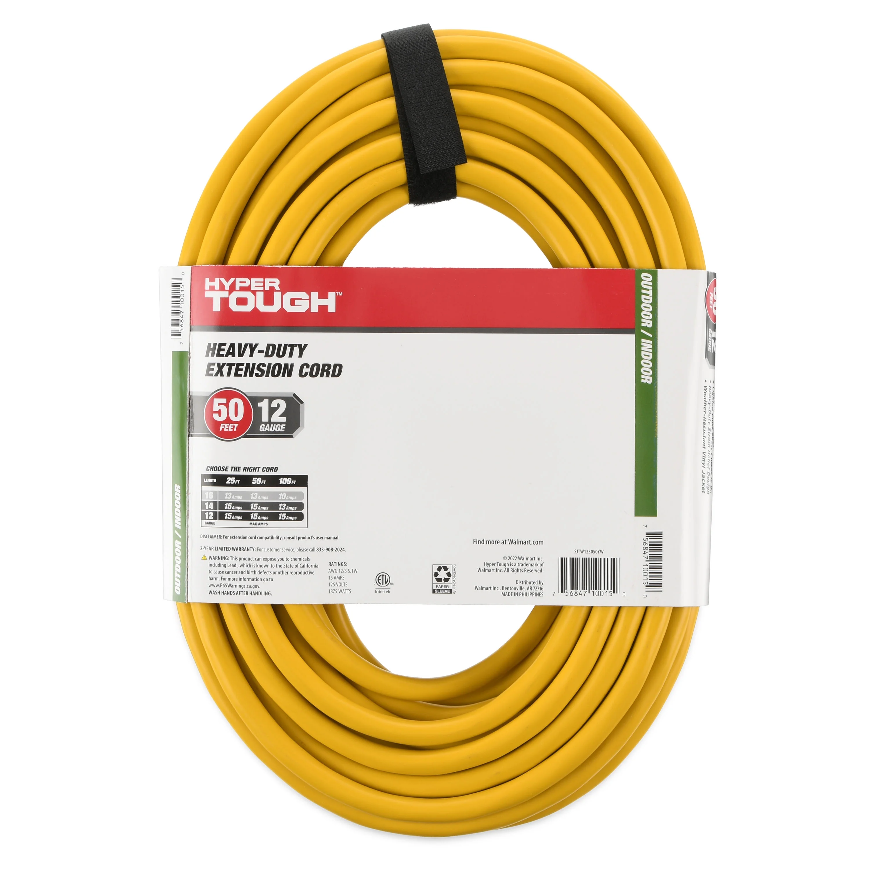 Hyper Tough 12AWGX3C 50ft Indoor and Outdoor Heavy Duty Yellow Vinyl Extension Cord - Cheap Fitting