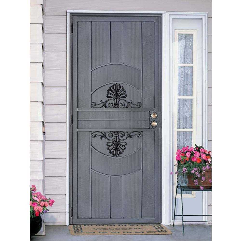 US Door and Fence 80 in. Empress Steel Surface Mount Outswing Security Door with Perforated Steel Screen Inlay - Cheap Fitting