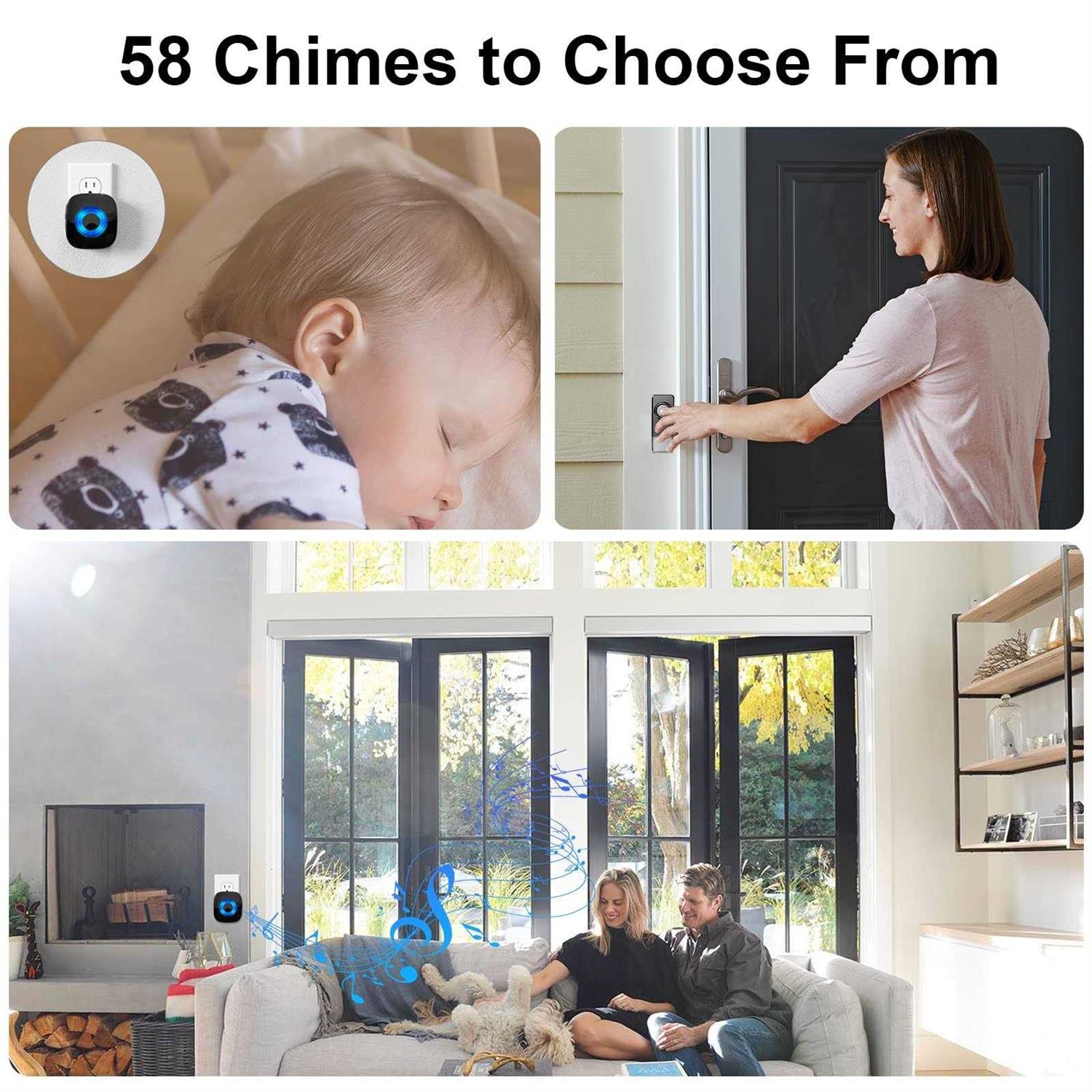 Wireless Doorbell Physen Door Bell Chimes with Mute Mode 58 Ringtones&5 Volume Levels - Cheap Fitting