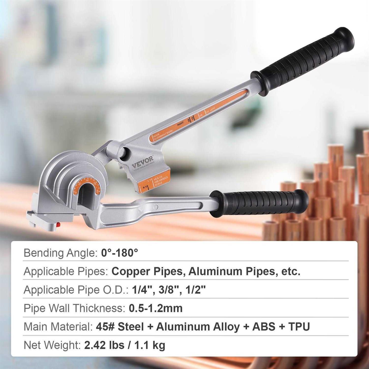 VEVOR 3 in 1 Pipe Bender 1/4 in. to 1/2 in. Manual Level Tube Bender 0 to 180 degrees Aluminum for HVAC AC Refrigerator Repair - Cheap Fitting