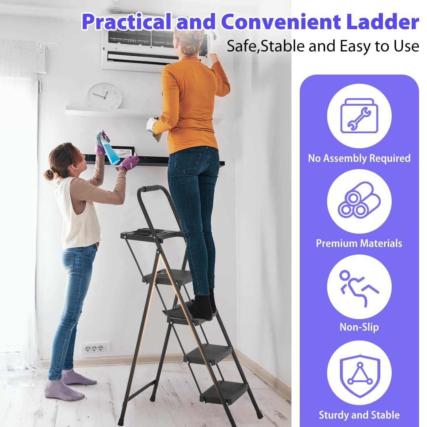 Step Ladder Folding Step Stool with Wide Anti-Slip Pedal - Cheap Fitting