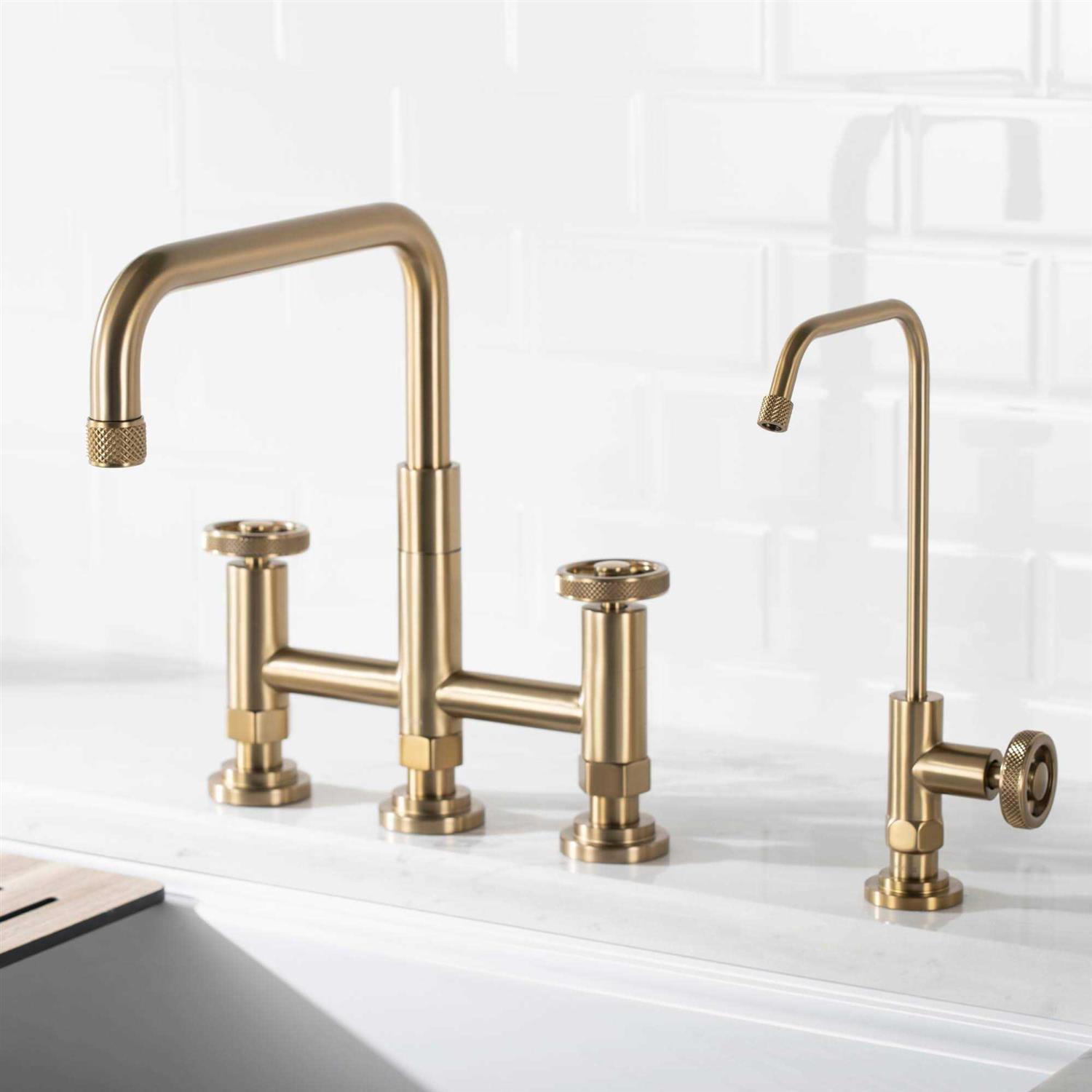 Kraus Urbix Industrial Bridge Kitchen Faucet and Water Filter Faucet Combo KPF-3125-FF-101BG - Cheap Fitting