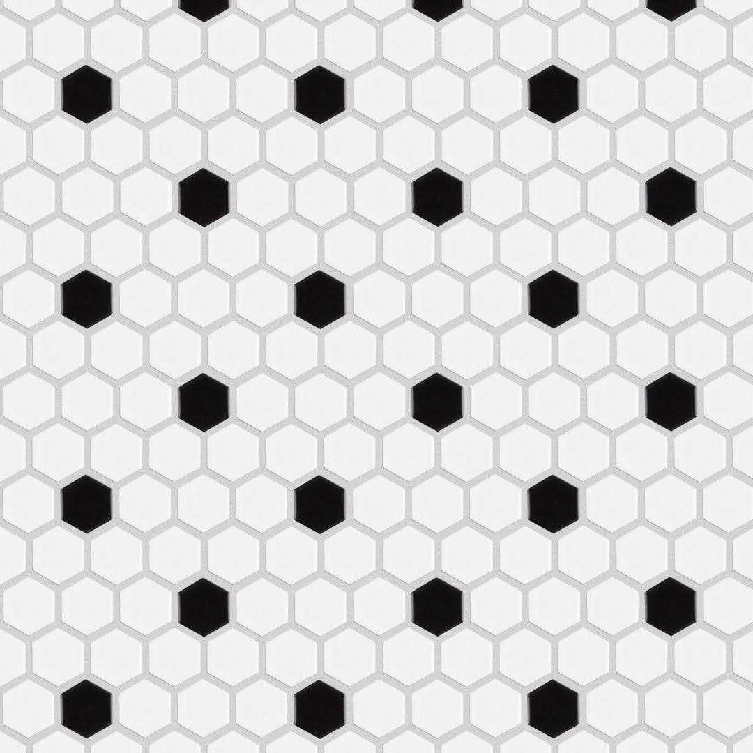Merola Tile Madison Hex Matte 11-7/8 in. x 10-1/4 in. x 6mm Cool White with Black Dot Porcelain Mosaic Tile - Cheap Fitting
