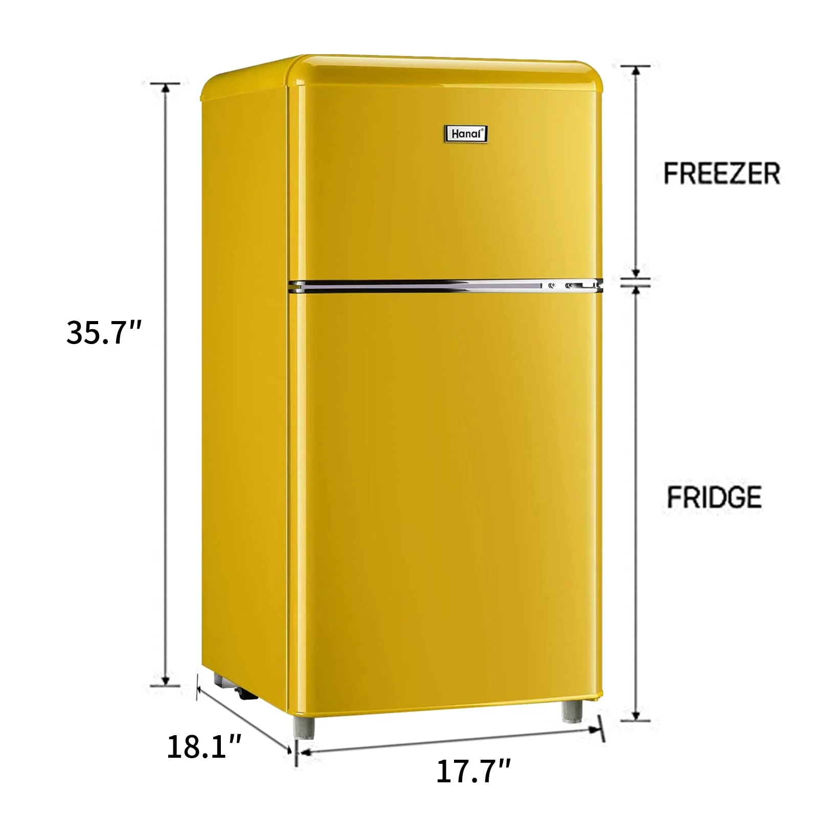 WANAI 3.2.Cu ft Two Door Mini Fridge with Freezer, A retro look,(yellow) - Cheap Fitting