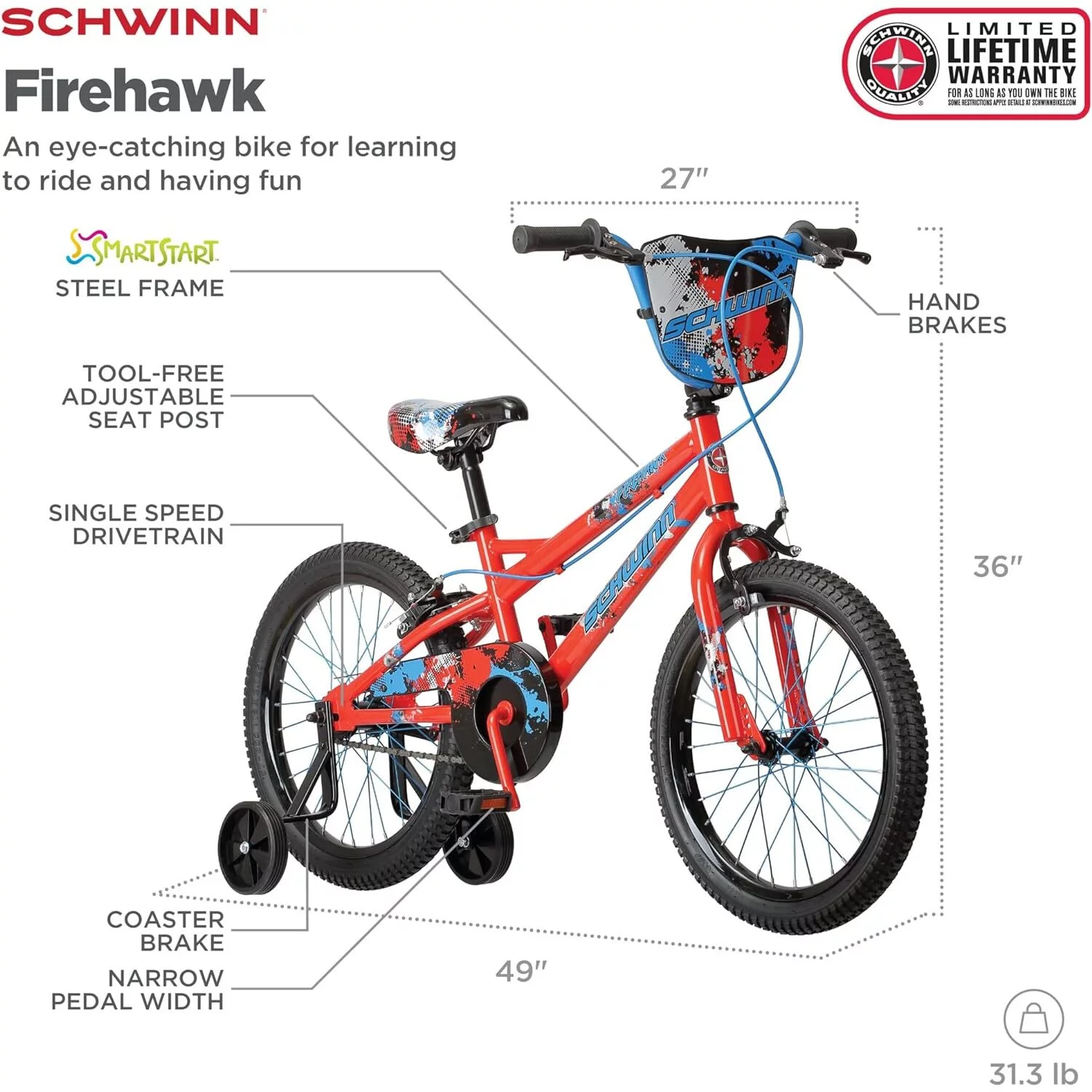 Schwinn S0806 18 in. Boys Firehawk Bike, Red - Cheap Fitting