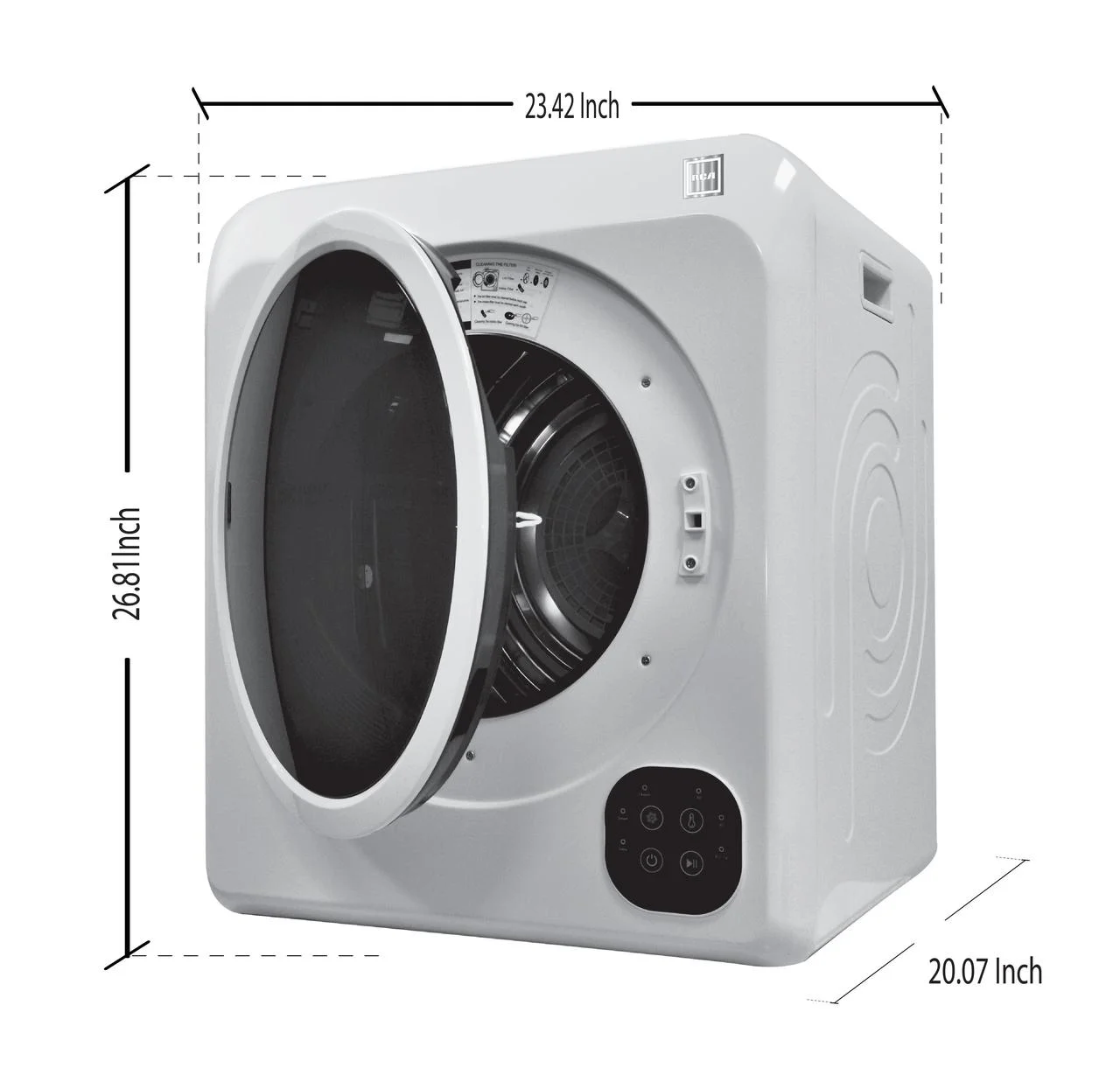 RCA 3.75 Cu ft.(13lbs.) Ventless Electric Apartment Size Dryer, RDR323, White - Cheap Fitting