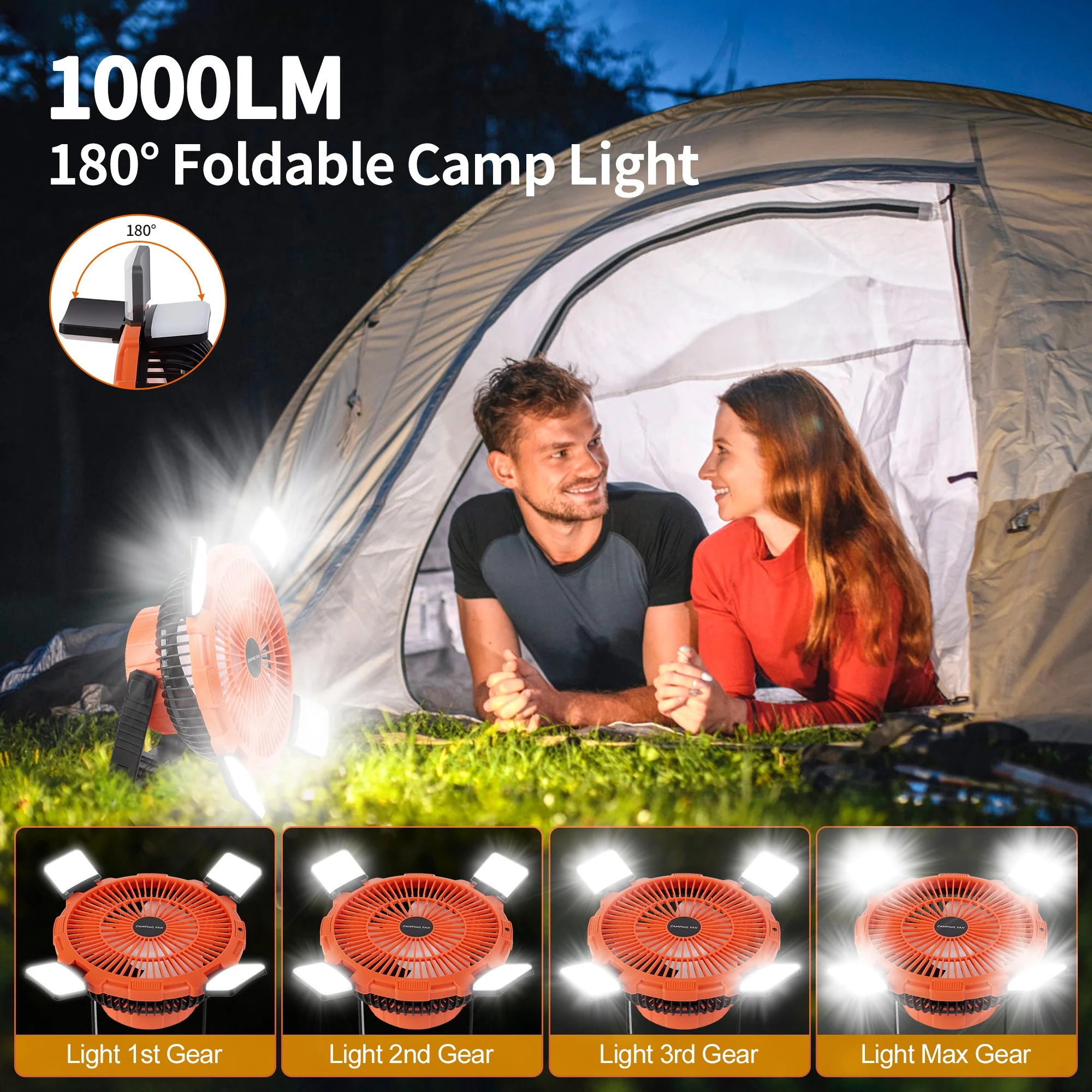 Runacc Portable Camping Fan with 4 LED Lantern, 9 inch 8000mAh USB Cordless Rechargeable Operated Tent Fan with Remote, 270° Pivot Hanging Hook, Timer - Cheap Fitting