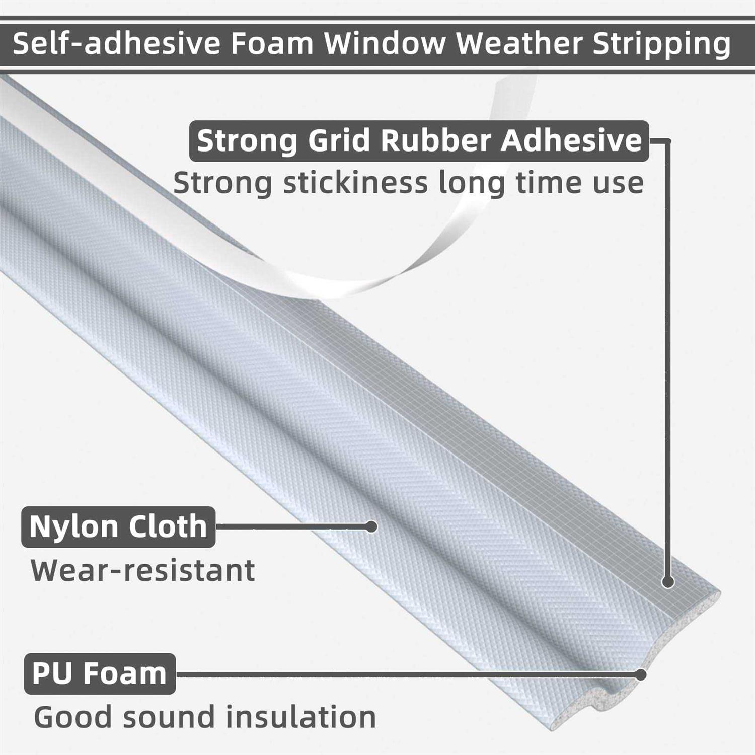 Esufeir 196 Inch Window Weather Stripping Door Seal Strip for Bottom and Side of Door-White,Self Adhesive PU Foam Weather Strip - Cheap Fitting