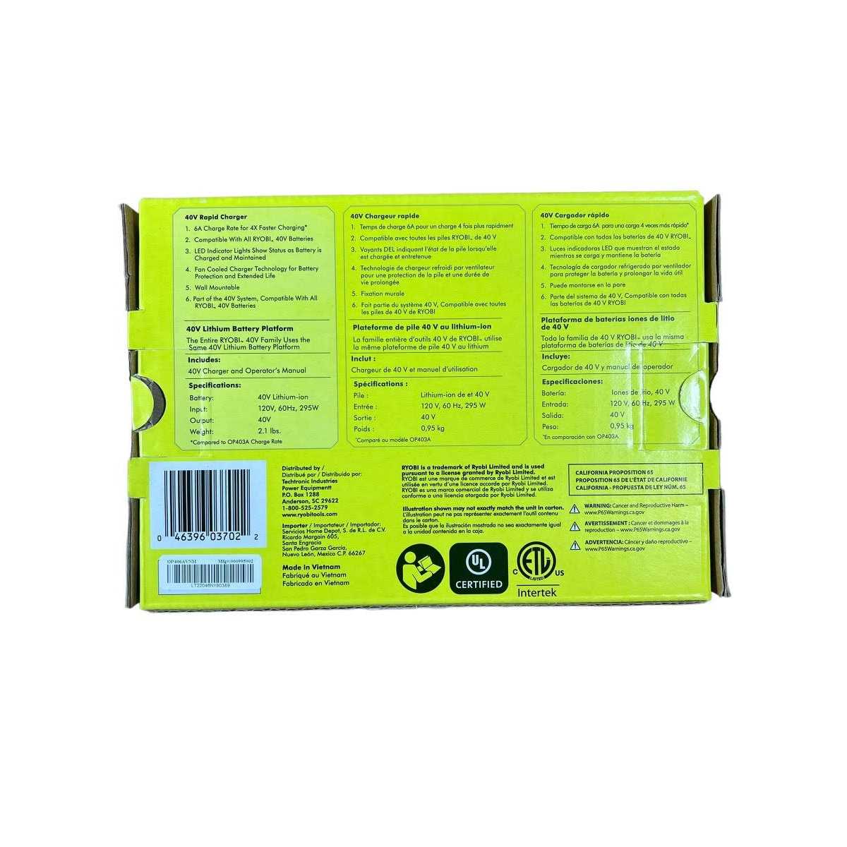 Ryobi 40V Lithium-Ion Rapid Charger - Cheap Fitting