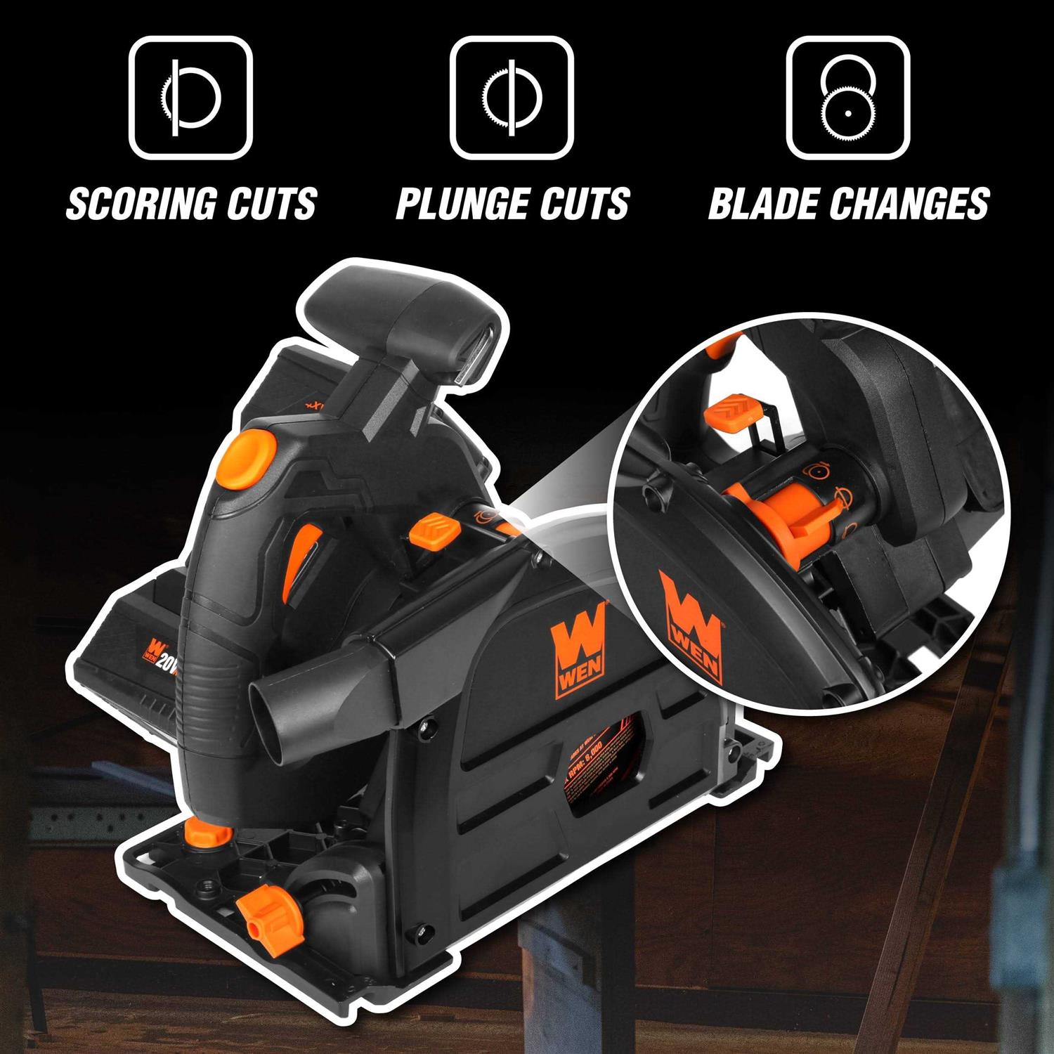 WEN 20V Max 6.5-Inch Cordless Brushless Plunge Cut Variable Speed Track Saw with Two 4.0 Ah Batteries and Charger - Cheap Fitting