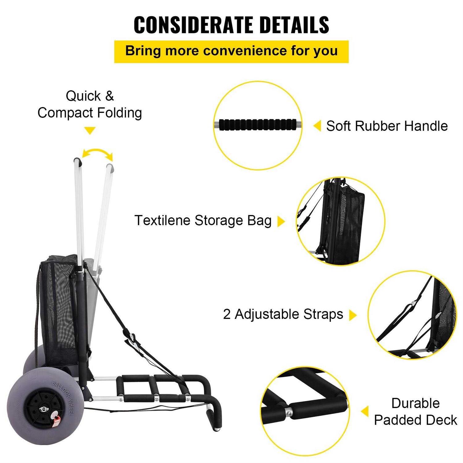 VEVOR Beach Cart Beach Wagon for Sand TPU 58.4 x 38.1cm Deck with Balloon Wheel - Cheap Fitting