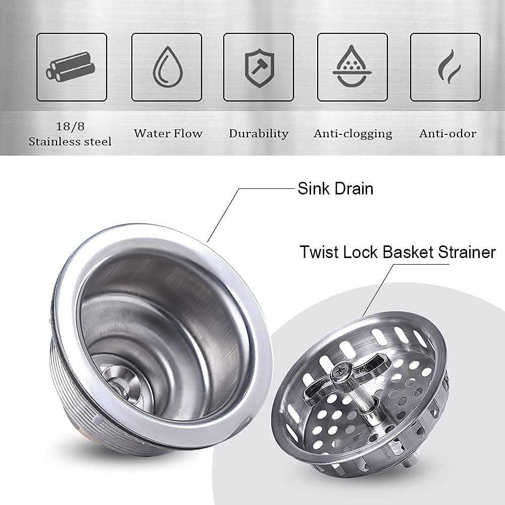 304 Stainless Steel Kitchen Sink Twist Lock Basket Drain Assembly W/Brass Nuts-VARNAHOME - Cheap Fitting