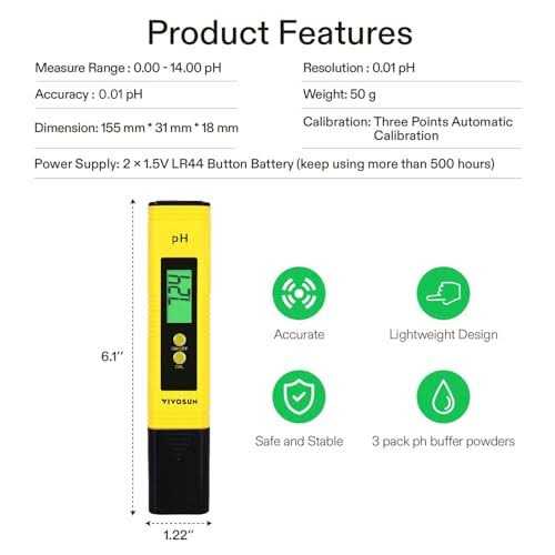 Vivosun Digital Ph Meter For Water, 0.01ph High Accuracy Pen Type Ph Tester For Hydroponics, Household Drinking, Pool And Aquarium - Cheap Fitting