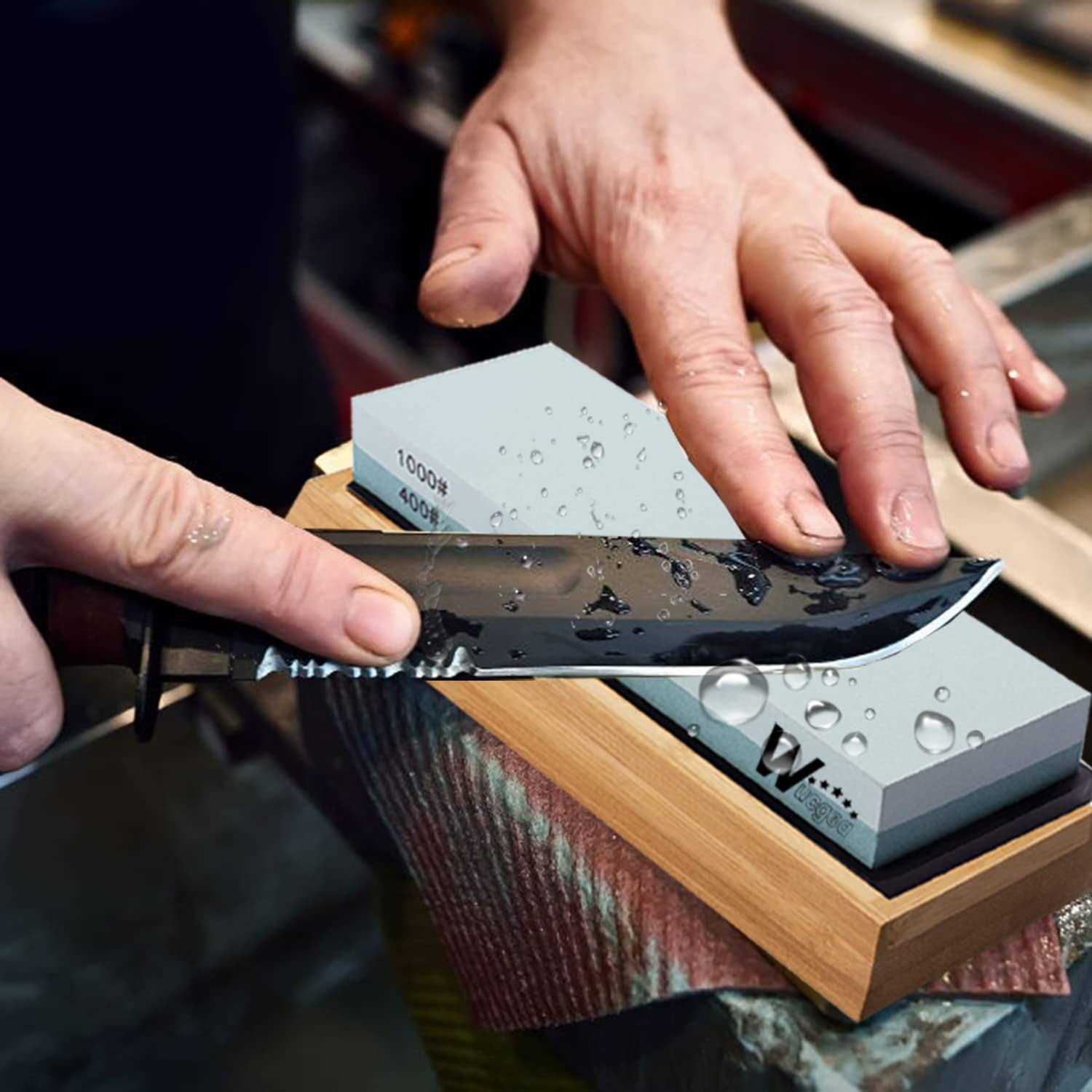 wucgea Knife Sharpening Kit 400/1000 3000/8000 Grit Japanese Whetstone Sharpener set for knives with Non-slip Rubber Base Angle Guide Flattening wet - Cheap Fitting