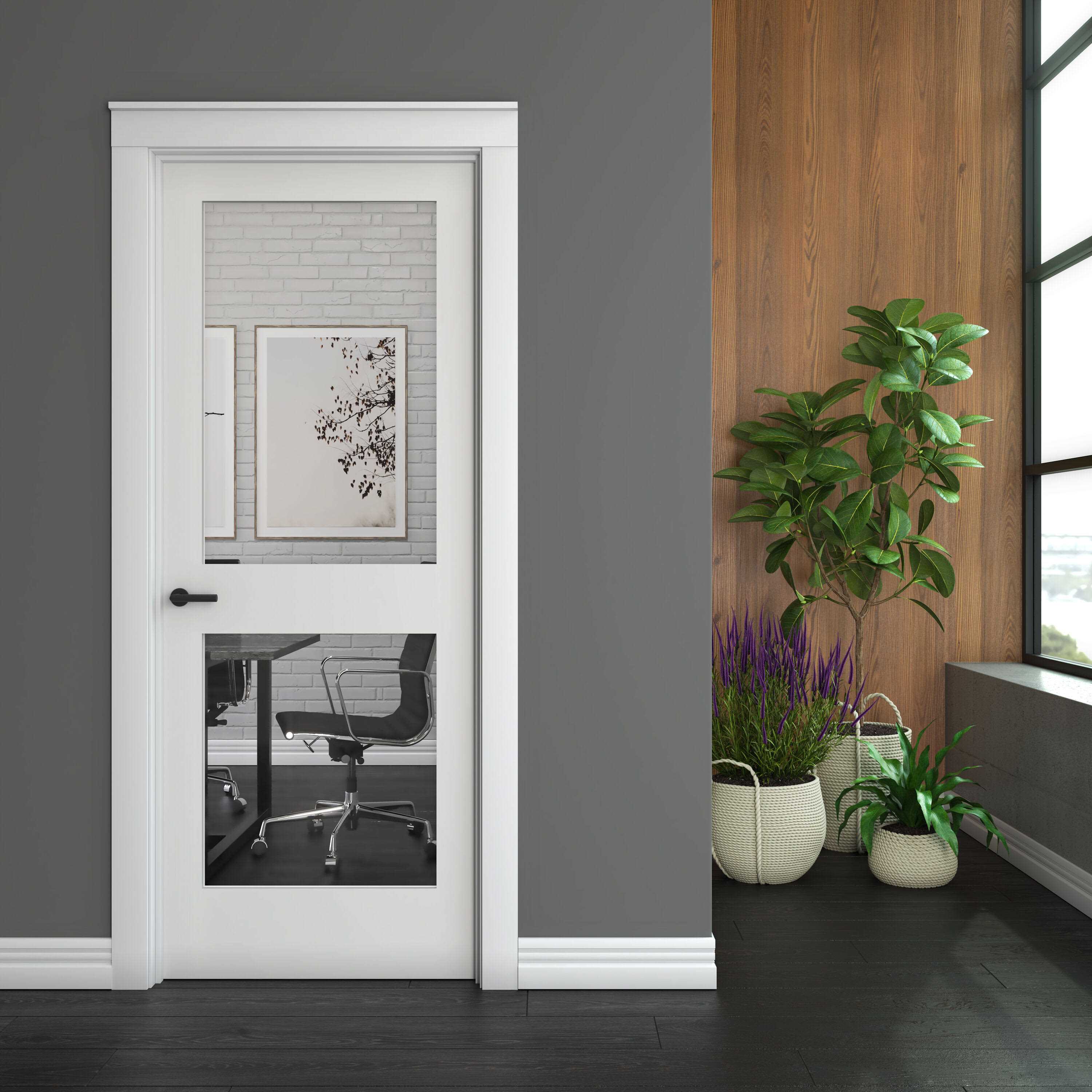 EightDoors 80 in. x 1-3/8 Glass 2-Lite Shaker Primed Solid Wood Core Interior Door Slab - Cheap Fitting