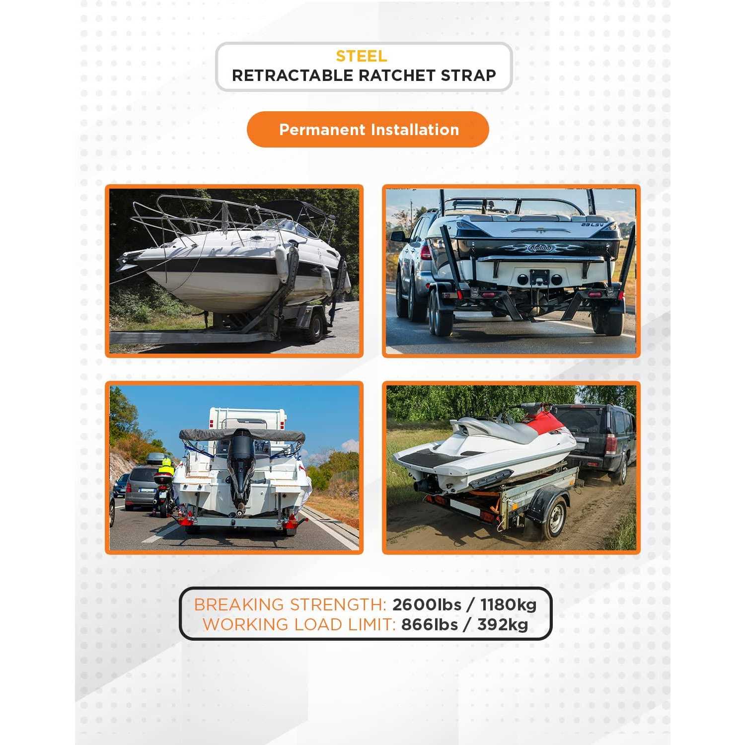 Strapinno 2PCS Retractable Ratchet Straps Heavy Duty Transom Tie-Downs for Boat - Cheap Fitting