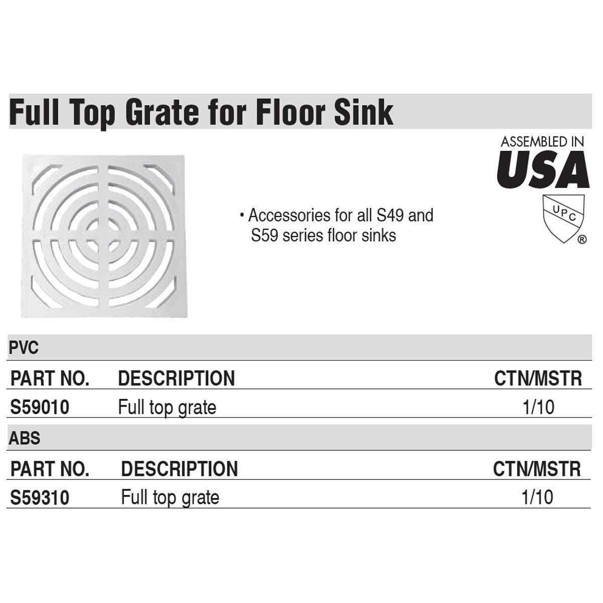 Jones Stephens Full Top Grate for Floor Sink PVC S59010 - Cheap Fitting