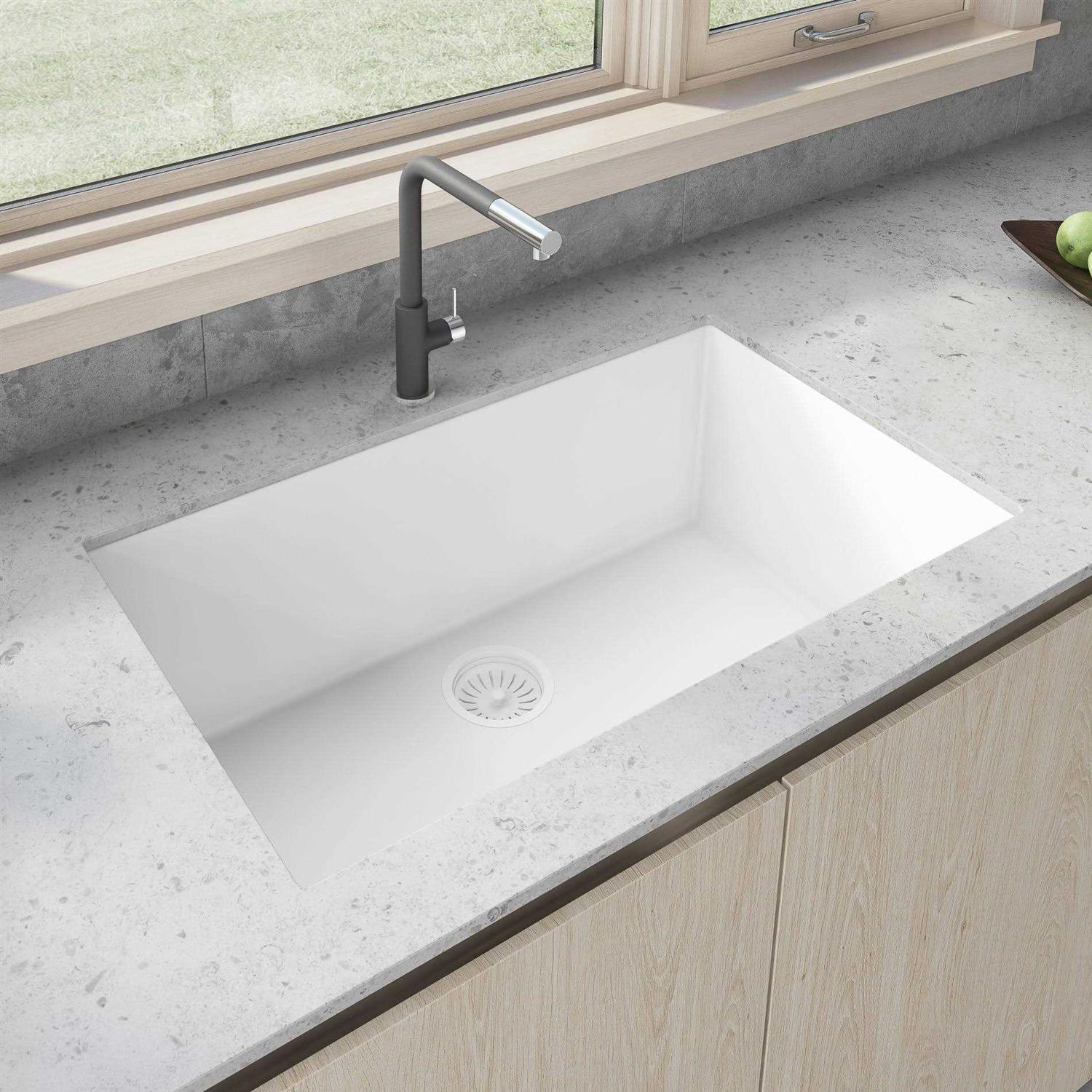Ruvati 30 x 18 inch Granite Composite Undermount Single Bowl Kitchen Sink RVG2030 - Cheap Fitting