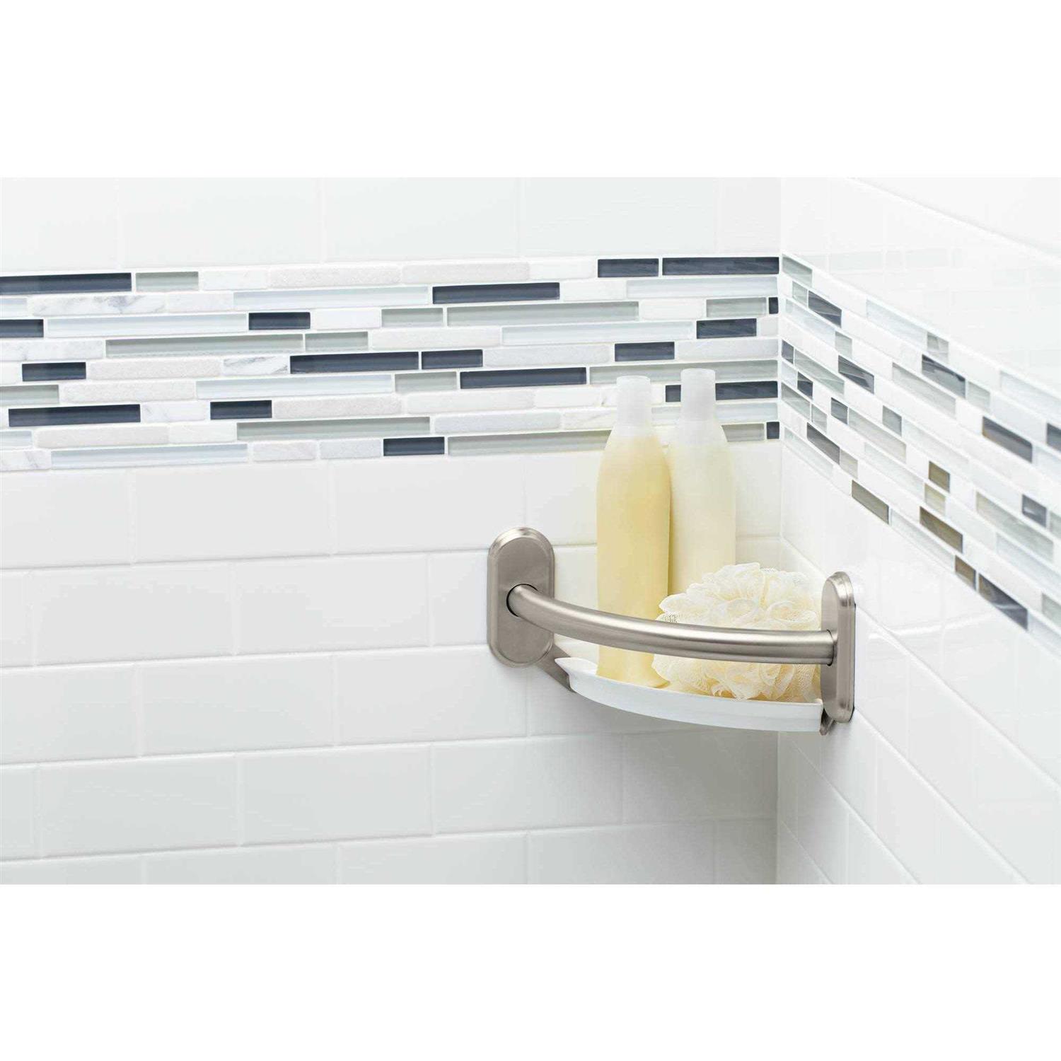 Moen Brushed Nickel 9 Grab Bar with Corner Shelf - Cheap Fitting