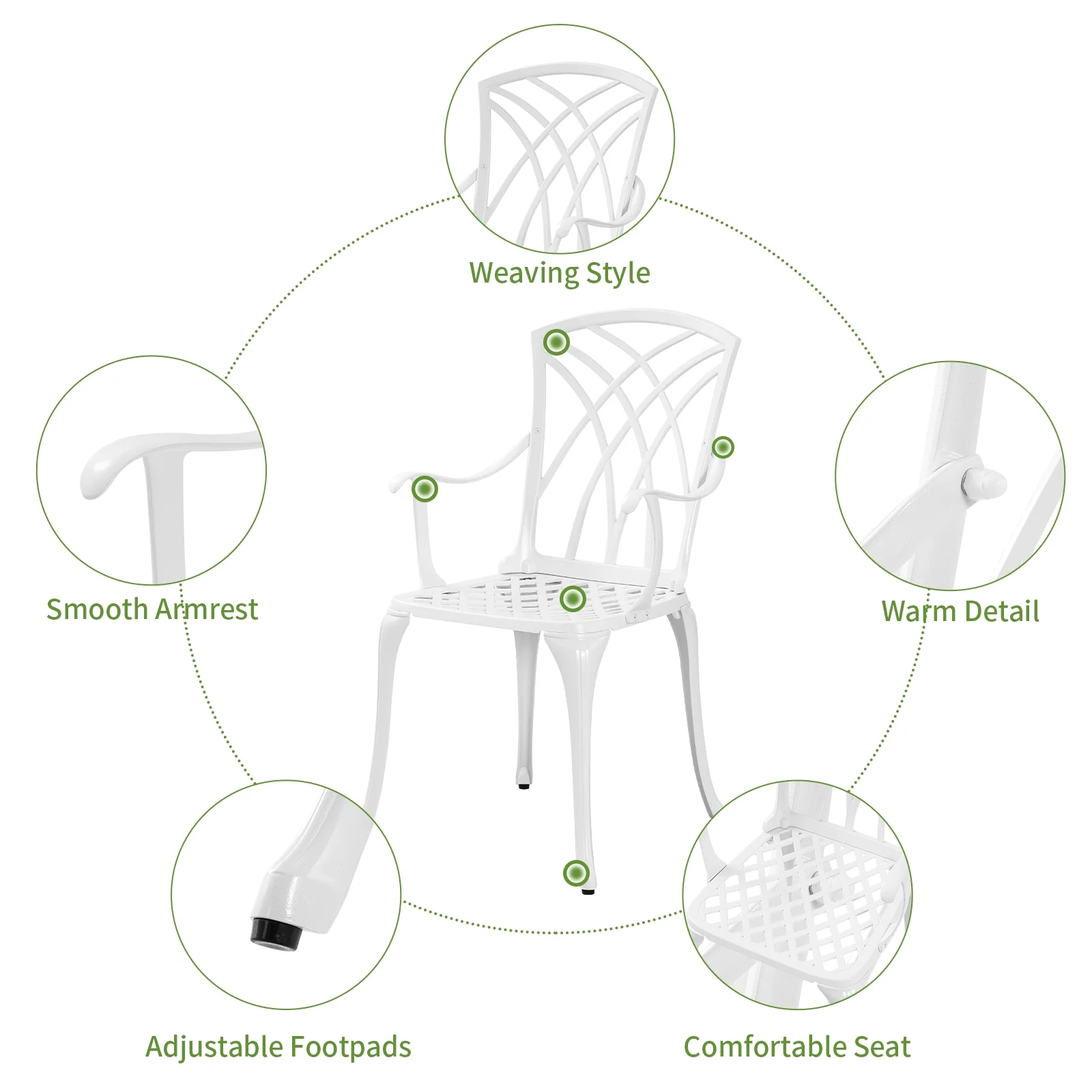 PATIO-IN White Bistro Set Outdoor Patio Bistro Round Table and Chairs Set of 2 with Umbrella Hole Cast Aluminum Patio Furniture Set for Front Porch ,Garden,White - Cheap Fitting