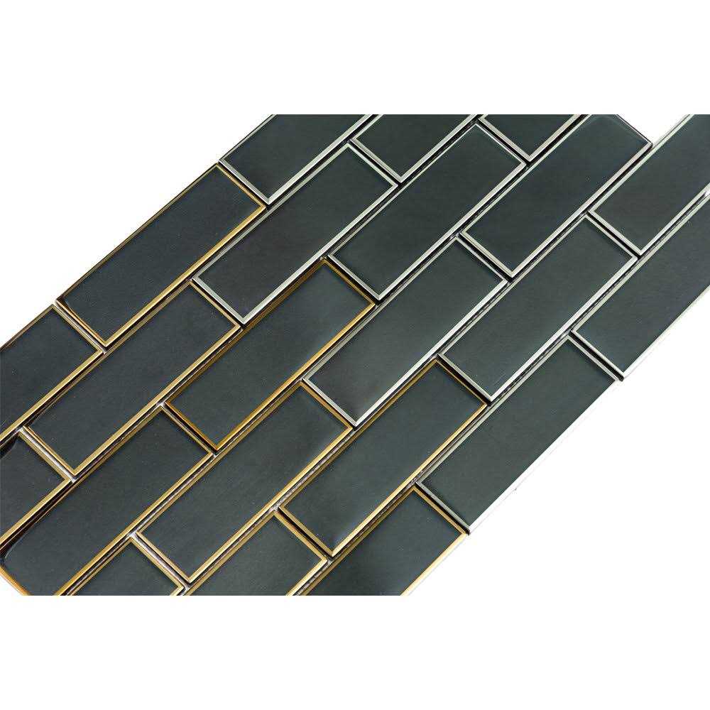 Athena Black 2 x 6 Glass Brick Joint Mosaic Wall & Floor Tile The Tile Life - Cheap Fitting