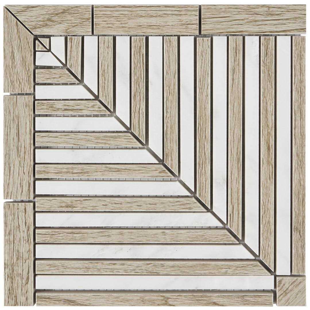 Florey Linear Corner 7.87 in. x 7.87 in. Polished Marble Floor and Wall Mosaic Tile Ivy Hill Tile - Cheap Fitting